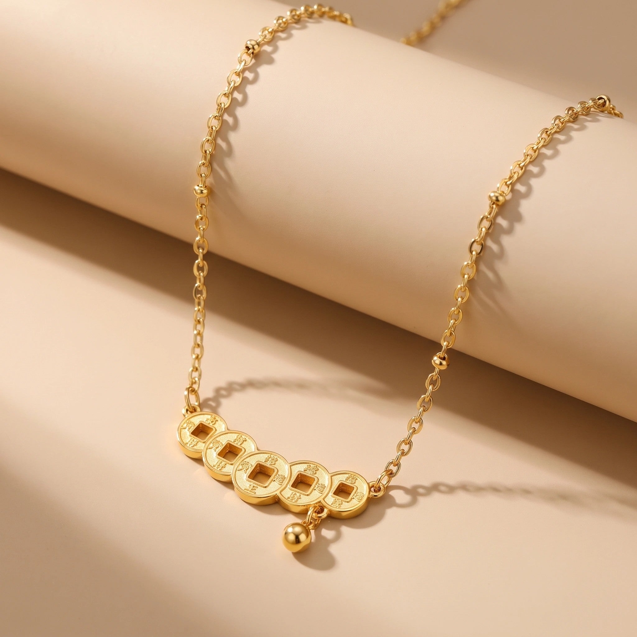 MYKI Anti-Tarnish Geometric Coin Charm Gold Necklace (MK923G-SSYI)