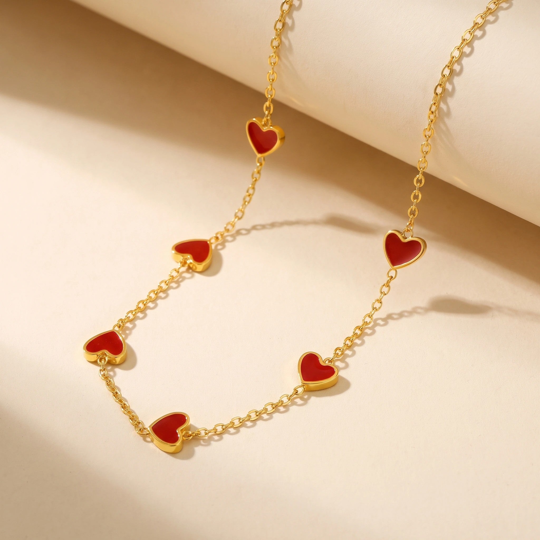 MYKI Anti-Tarnish Red Enamel Heart Gold Necklace (MK924G-RED-SSYI)
