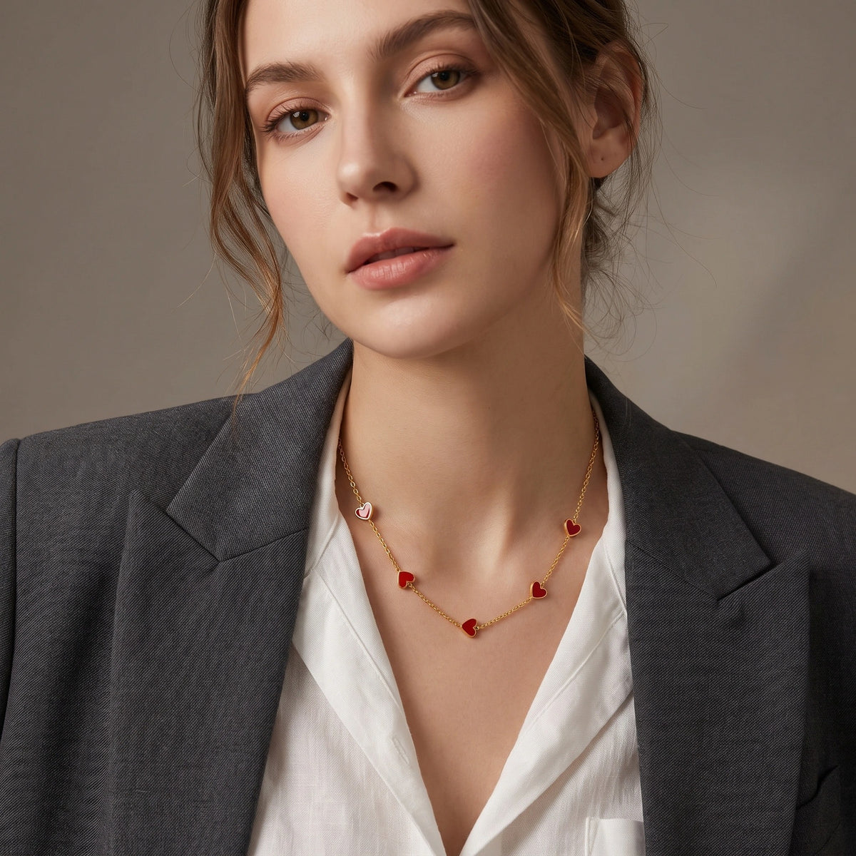 MYKI Anti-Tarnish Red Enamel Heart Gold Necklace (MK924G-RED-SSYI)