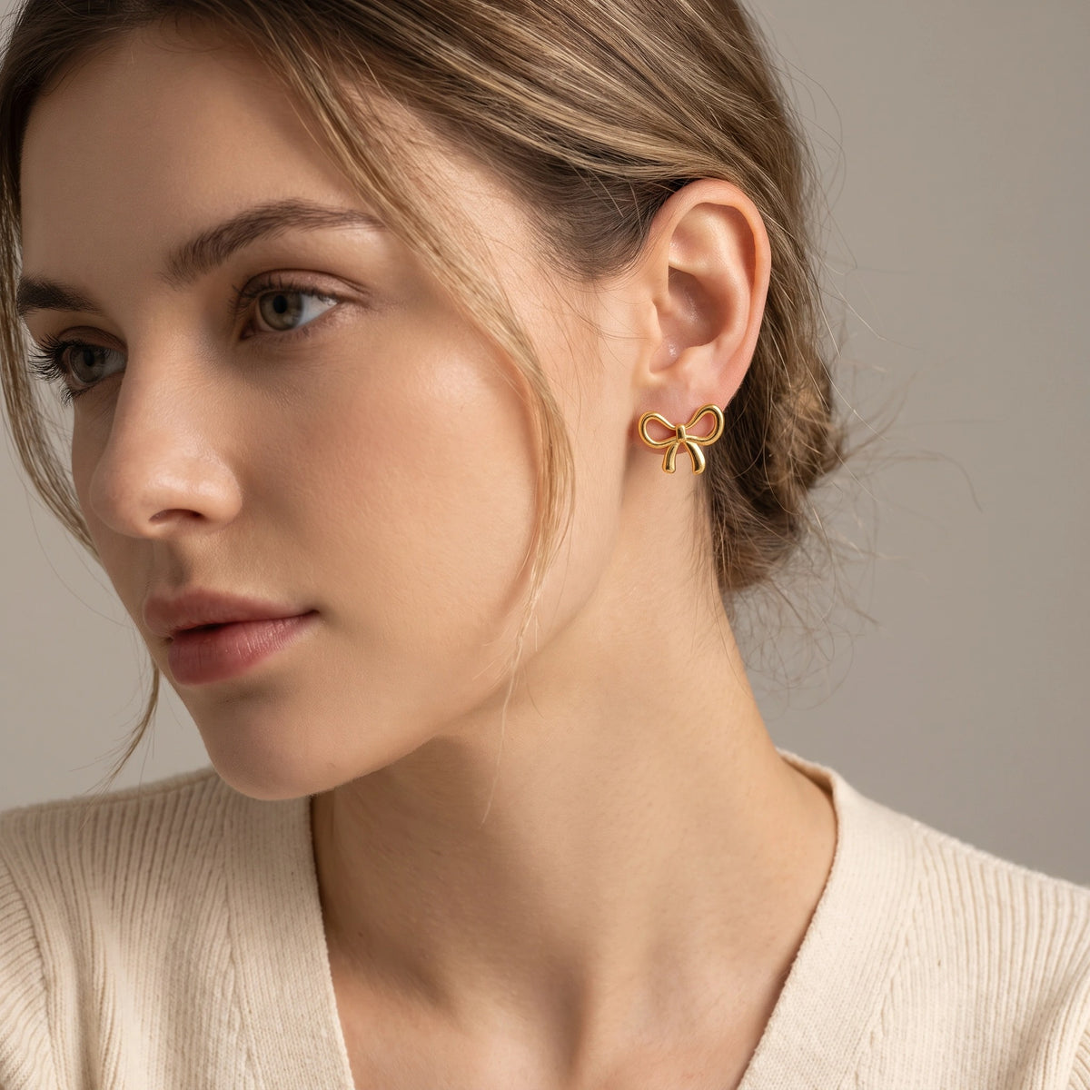 MYKI Gold Plated Bow Design Anti-Tarnish Stud Earrings (MKERCH926G-SSYI)