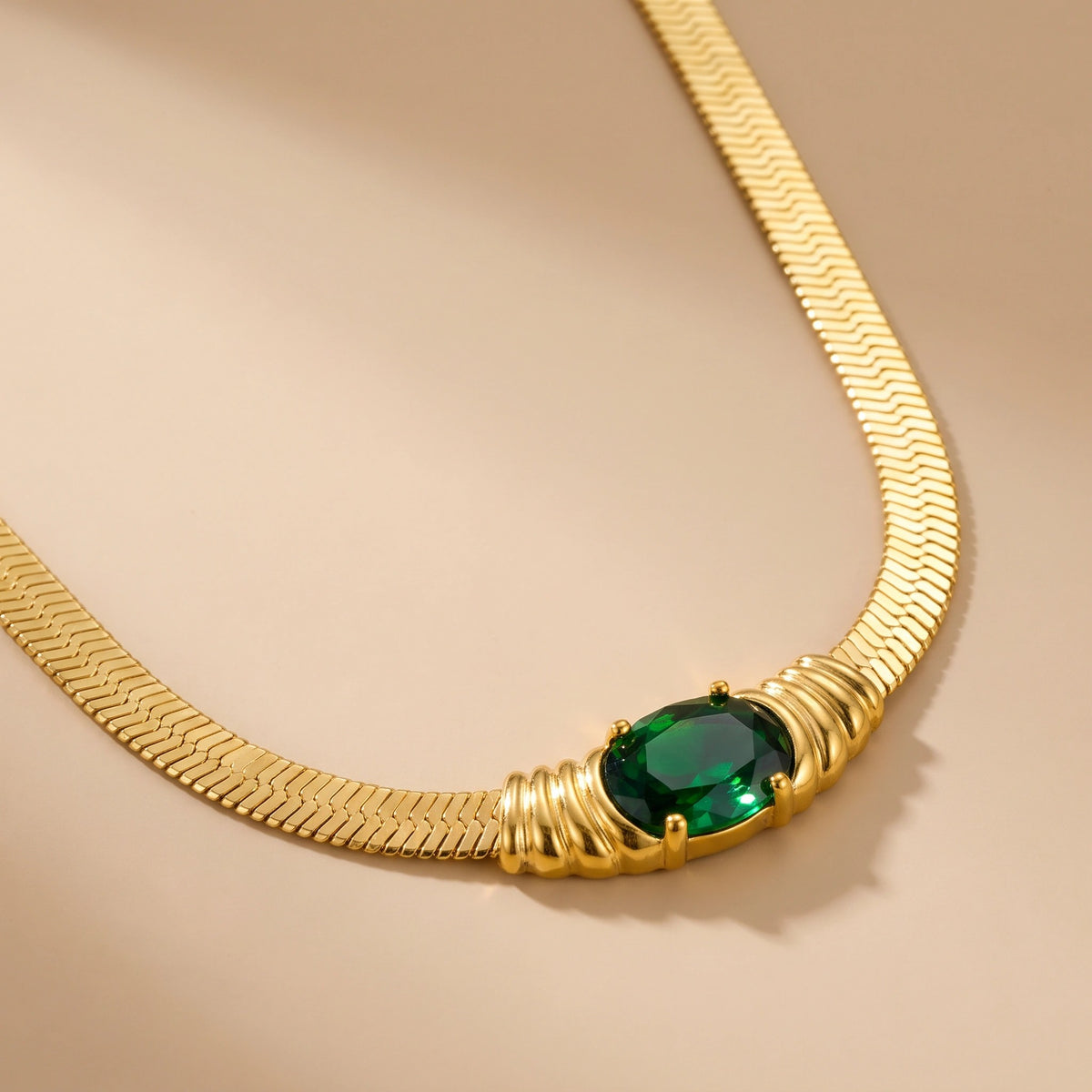 MYKI Anti-Tarnish Green Stone Gold Collar Necklace (MK930G-SSYI)