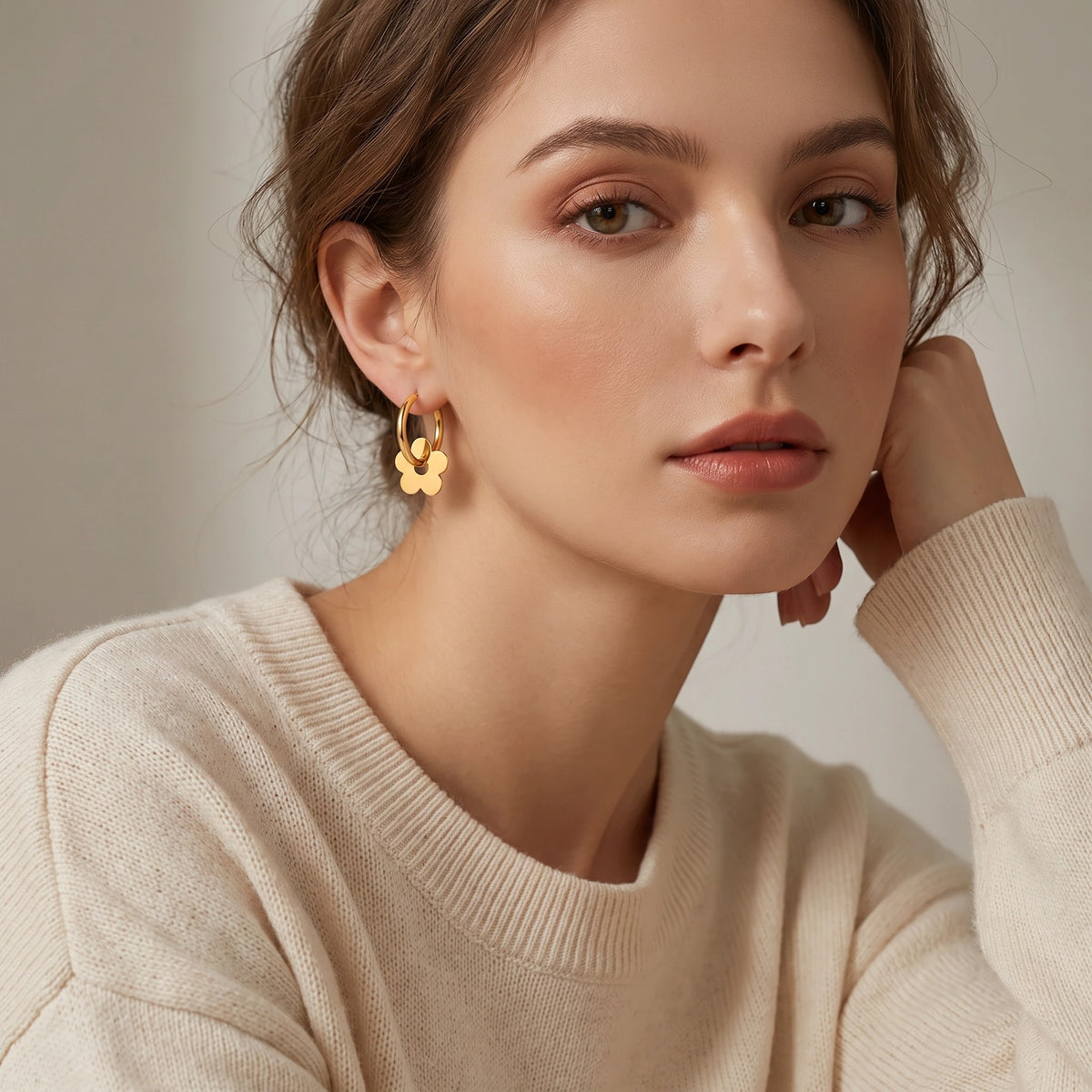 MYKI Gold Plated Floral Hoop Anti-Tarnish Earrings (MKERCH930G-SSYI)