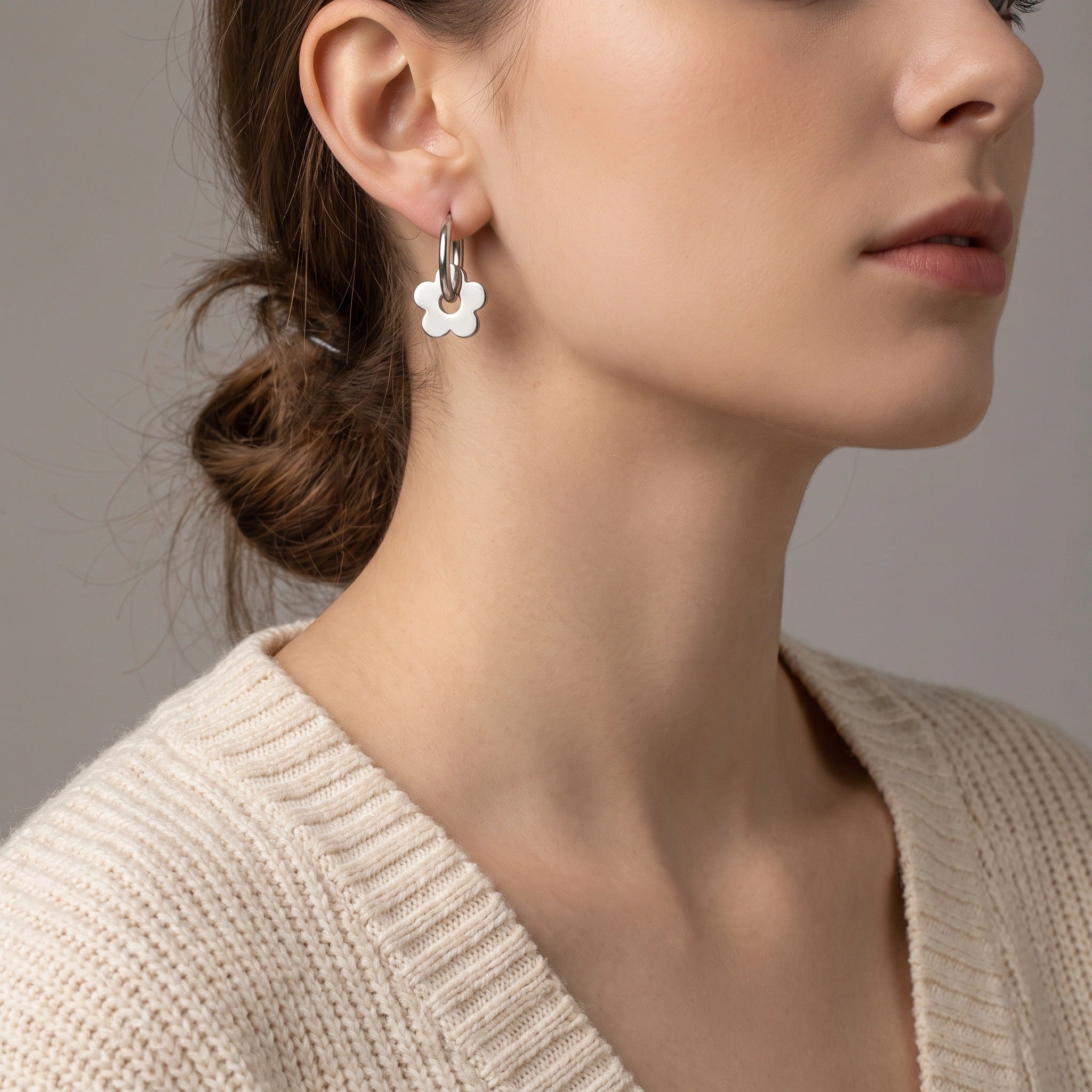 MYKI Silver Floral Hoop Anti-Tarnish Earrings (MKERCH931S-SSYI)