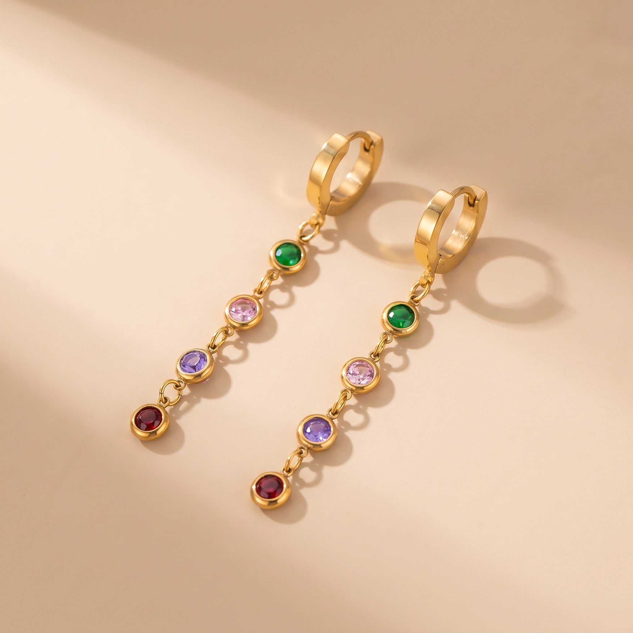 MYKI Gold Plated Multicolor Stone Anti-Tarnish Hoop Earrings (MKERCH932G-SSYI)