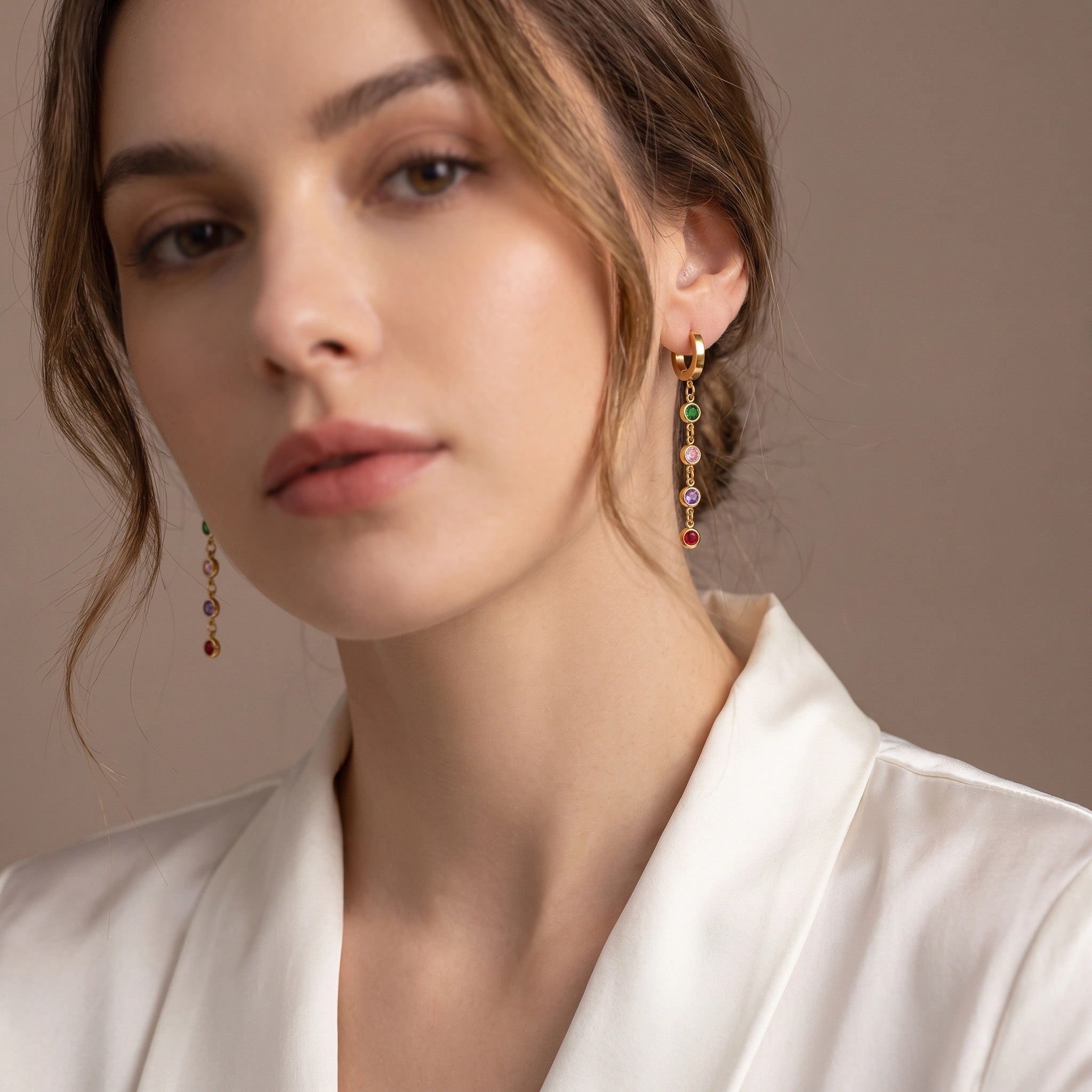 MYKI Gold Plated Multicolor Stone Anti-Tarnish Hoop Earrings (MKERCH932G-SSYI)