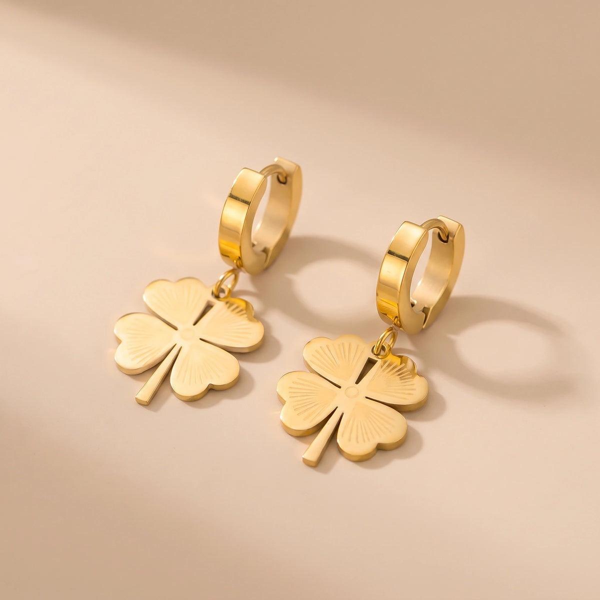 MYKI Clover Charm Anti-Tarnish Hoop Earrings (MKERCH933-SSYI)