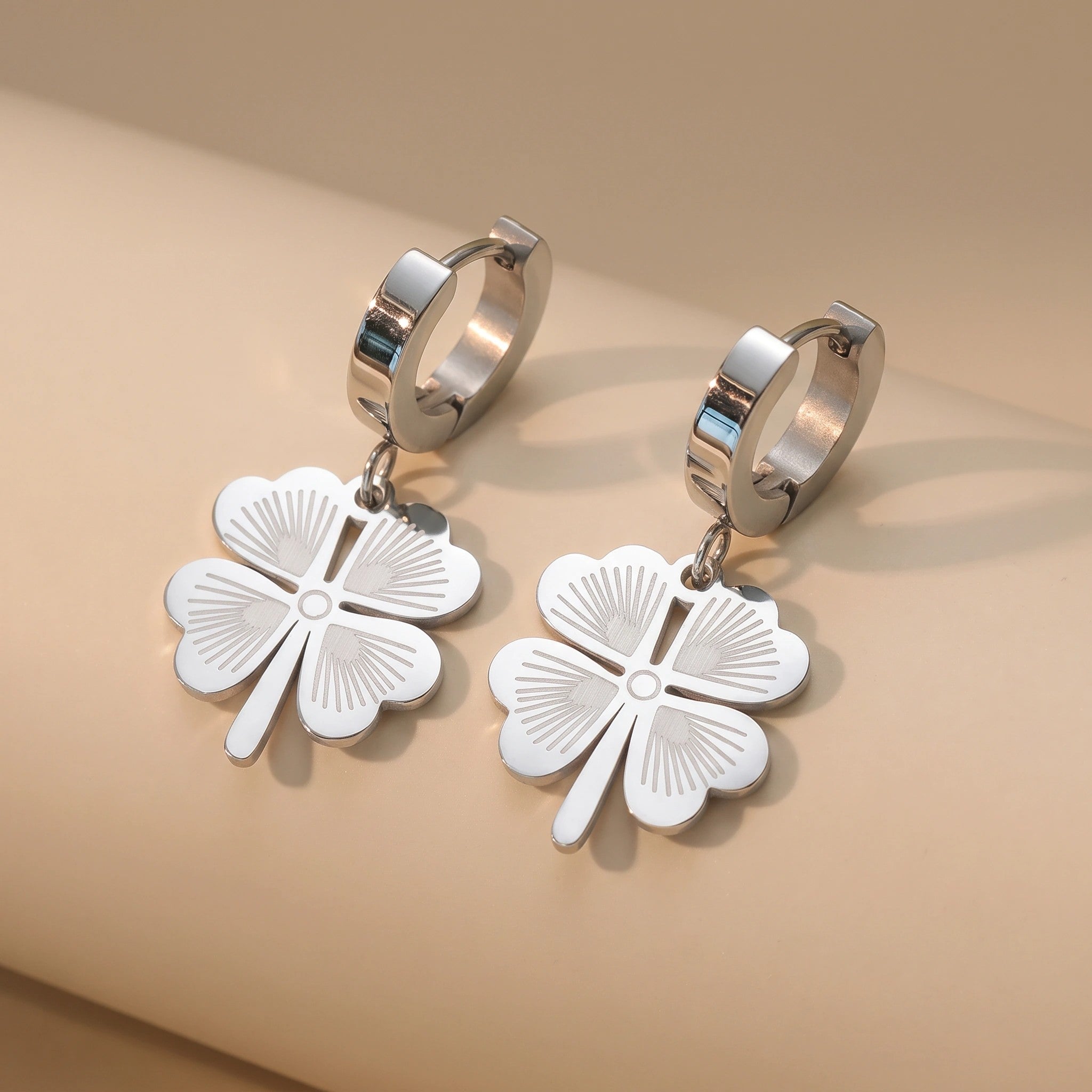MYKI Clover Charm Anti-Tarnish Hoop Earrings (MKERCH933-SSYI)