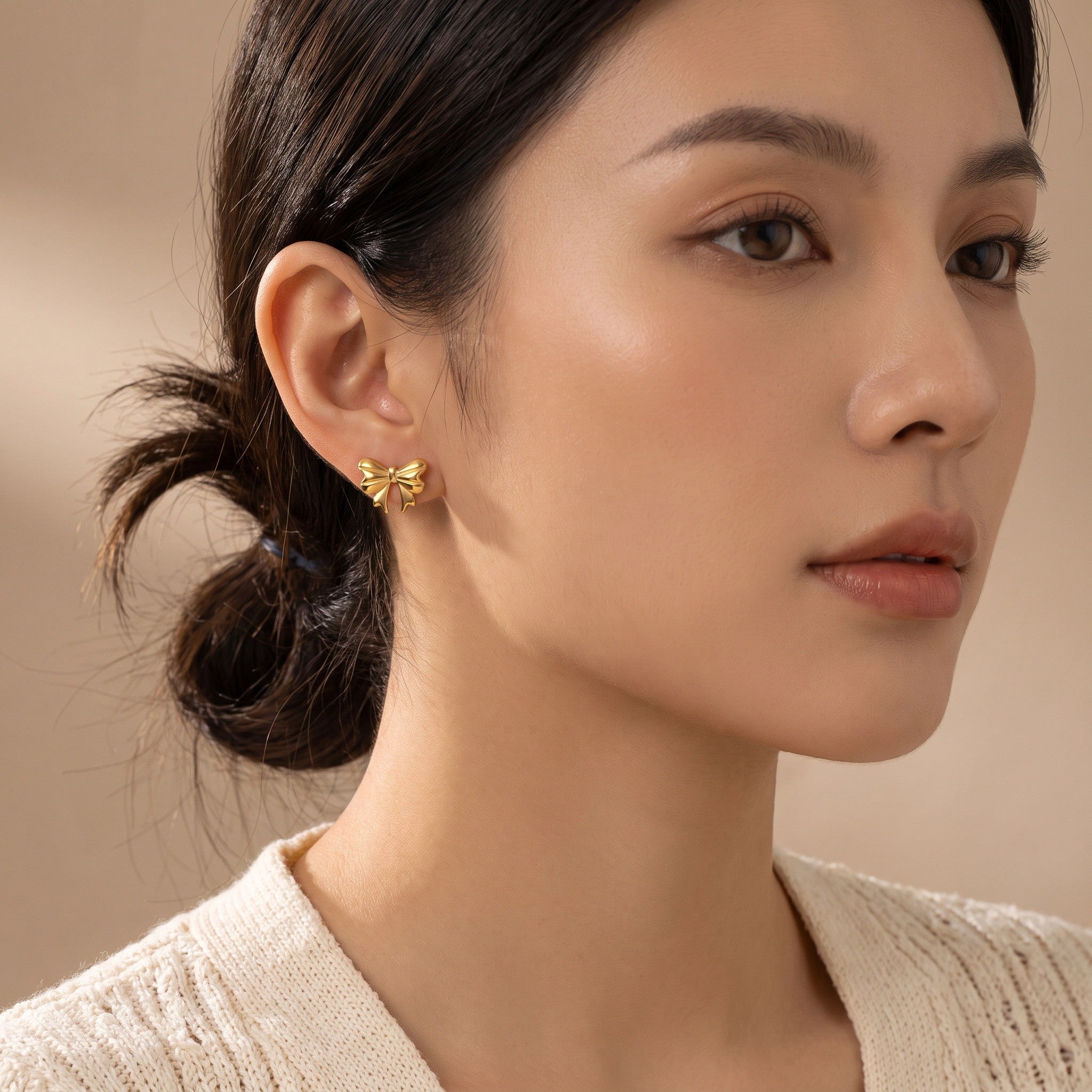 MYKI Gold Plated Bow Design Anti-Tarnish Stud Earrings (MKERCH936G-SSYI)