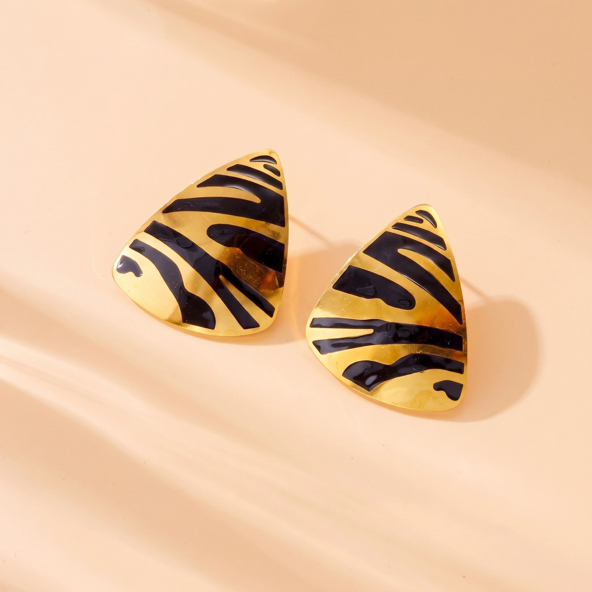 MYKI Gold Plated Zebra Print Anti-Tarnish Statement Earrings (MKERCH937G-SSYI)