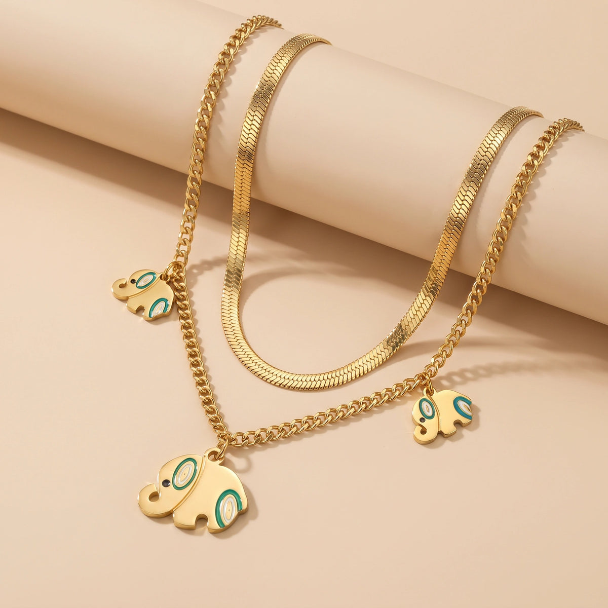MYKI Anti-Tarnish Elephant Double Layer Necklace (MK939G-SSYI)