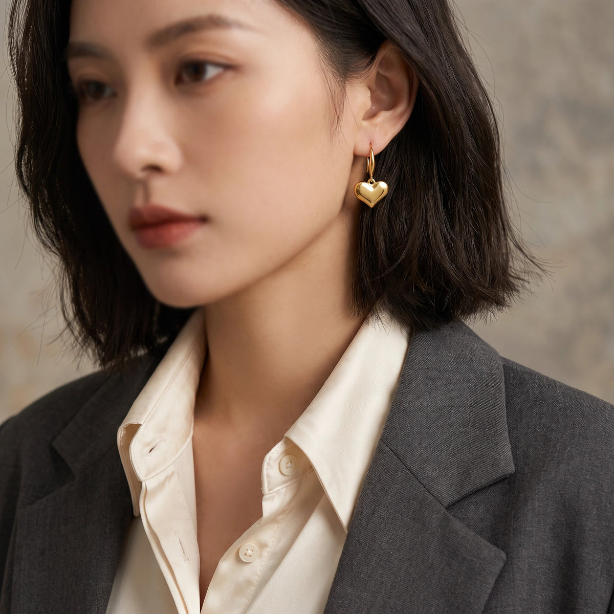 MYKI Gold Plated Heart Drop Anti-Tarnish Earrings (MKERCH939G-SSYI)