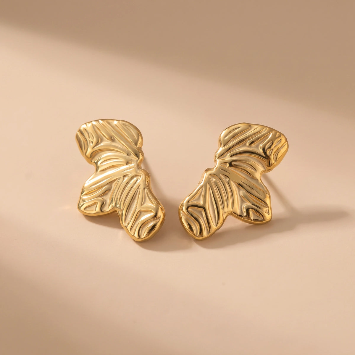 MYKI Gold Plated Textured Petal Anti-Tarnish Statement Earrings (MKERCH942G-SSYI)