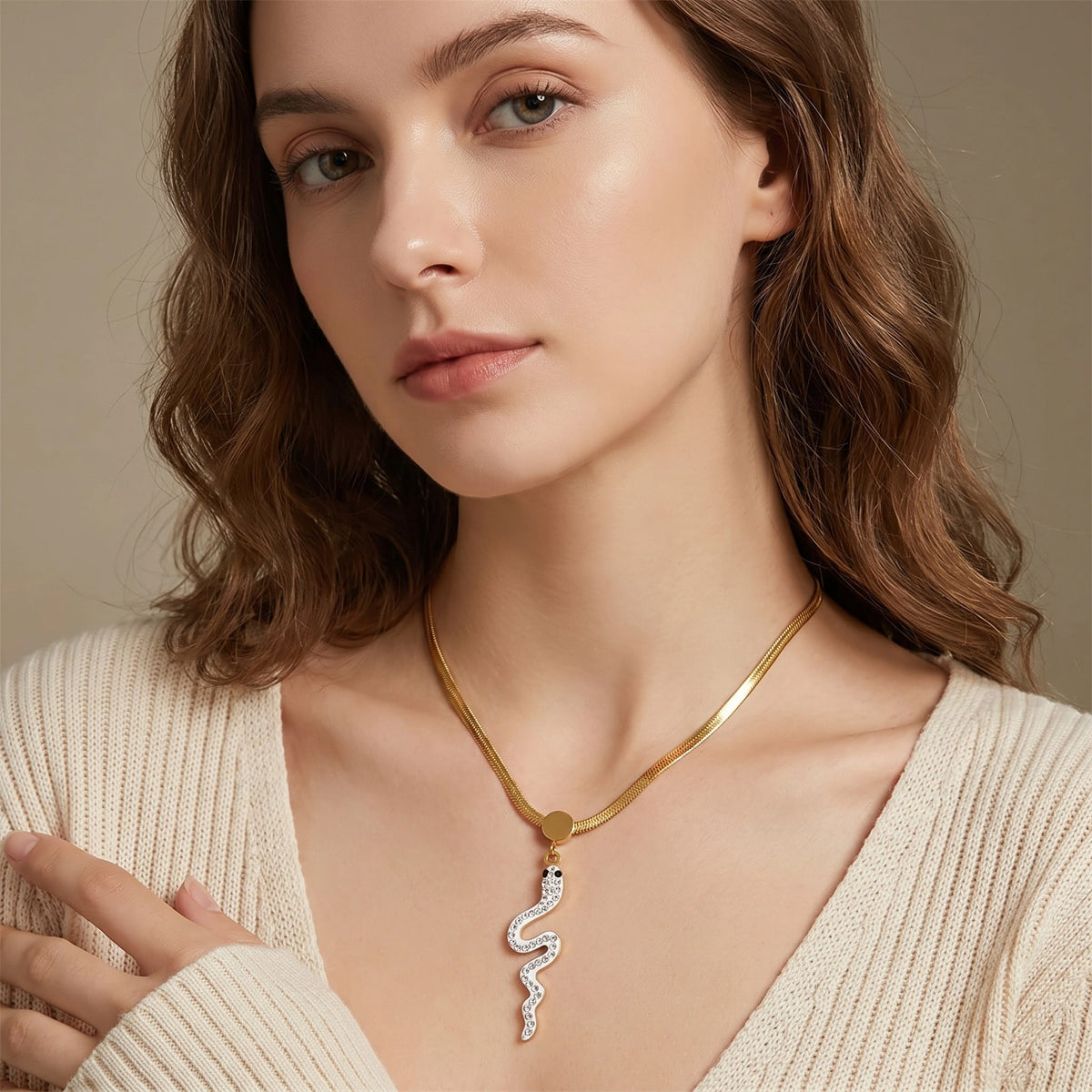 MYKI Anti-Tarnish Snake Pendant Gold Choker Necklace (MK943G-SSYI)