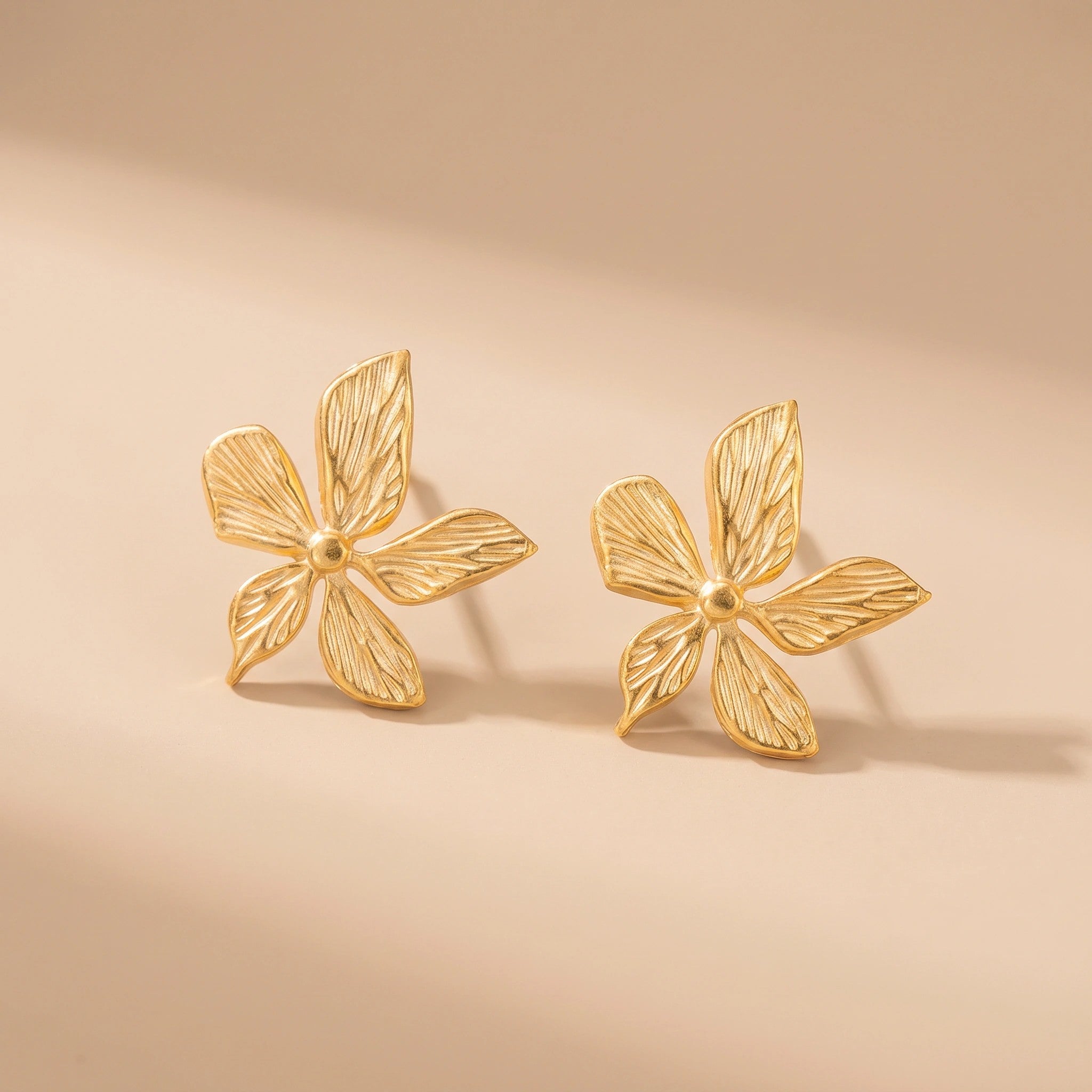 MYKI Gold Plated Five Petal Floral Anti-Tarnish Stud Earrings (MKERCH944G-SSYI)