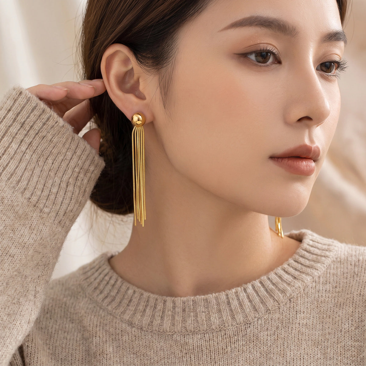 MYKI Gold Plated Multi-Chain Fringe Anti-Tarnish Dangle Earrings (MKERCH945G-SSYI)