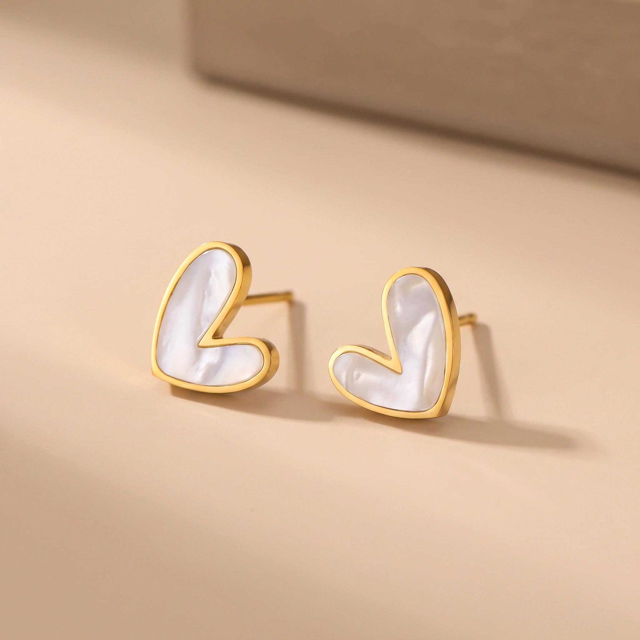 MYKI Gold Plated Heart Mother of Pearl Anti-Tarnish Stud Earrings (MKERCH946G-SSYI)