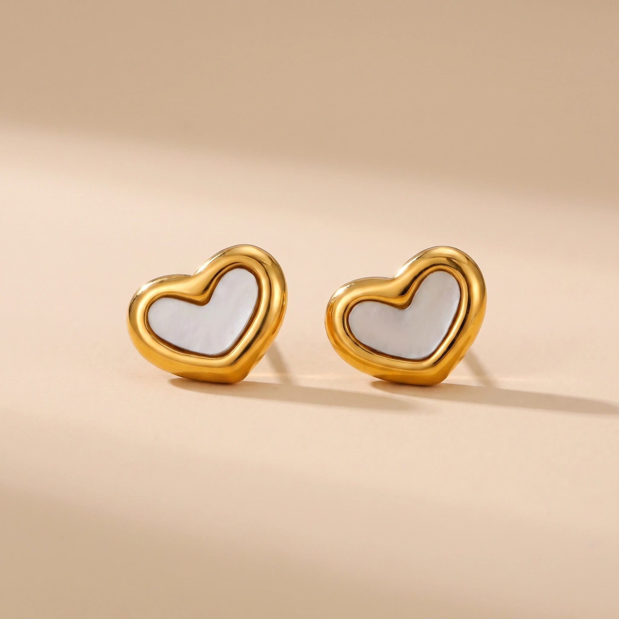 MYKI Gold Plated Heart Outline Mother of Pearl Stud Earrings (MKERCH947G-SSYI)