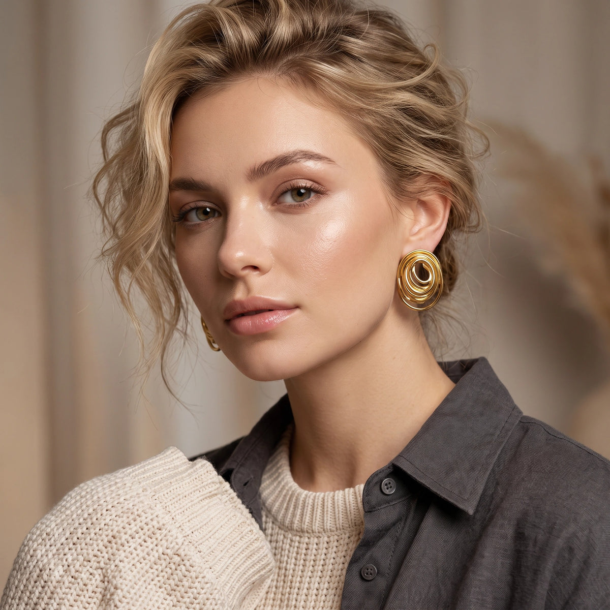 MYKI Gold Plated Abstract Loop Anti-Tarnish Statement Earrings (MKERCH948G-SSYI)