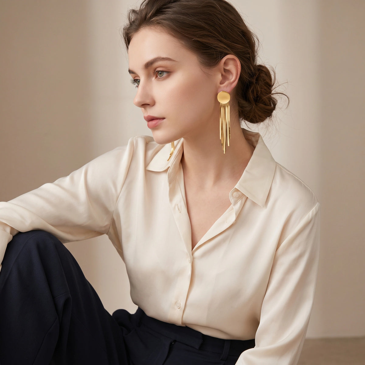 MYKI Gold Plated Long Tassel Anti-Tarnish Drop Earrings (MKERCH950G-SSYI)