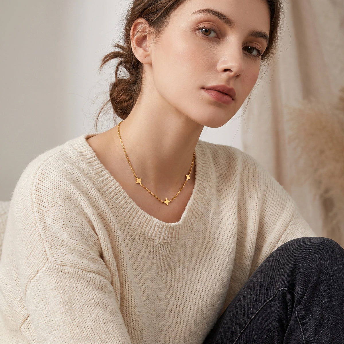 MYKI Anti-Tarnish Gold Clover Minimal Necklace (MK951G-SSYI)