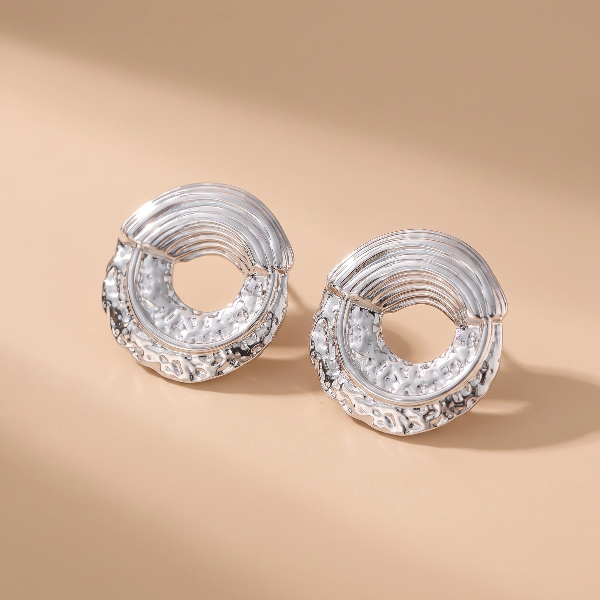 MYKI Textured Round Anti-Tarnish Stud Earrings (MKERCH952-SSYI)
