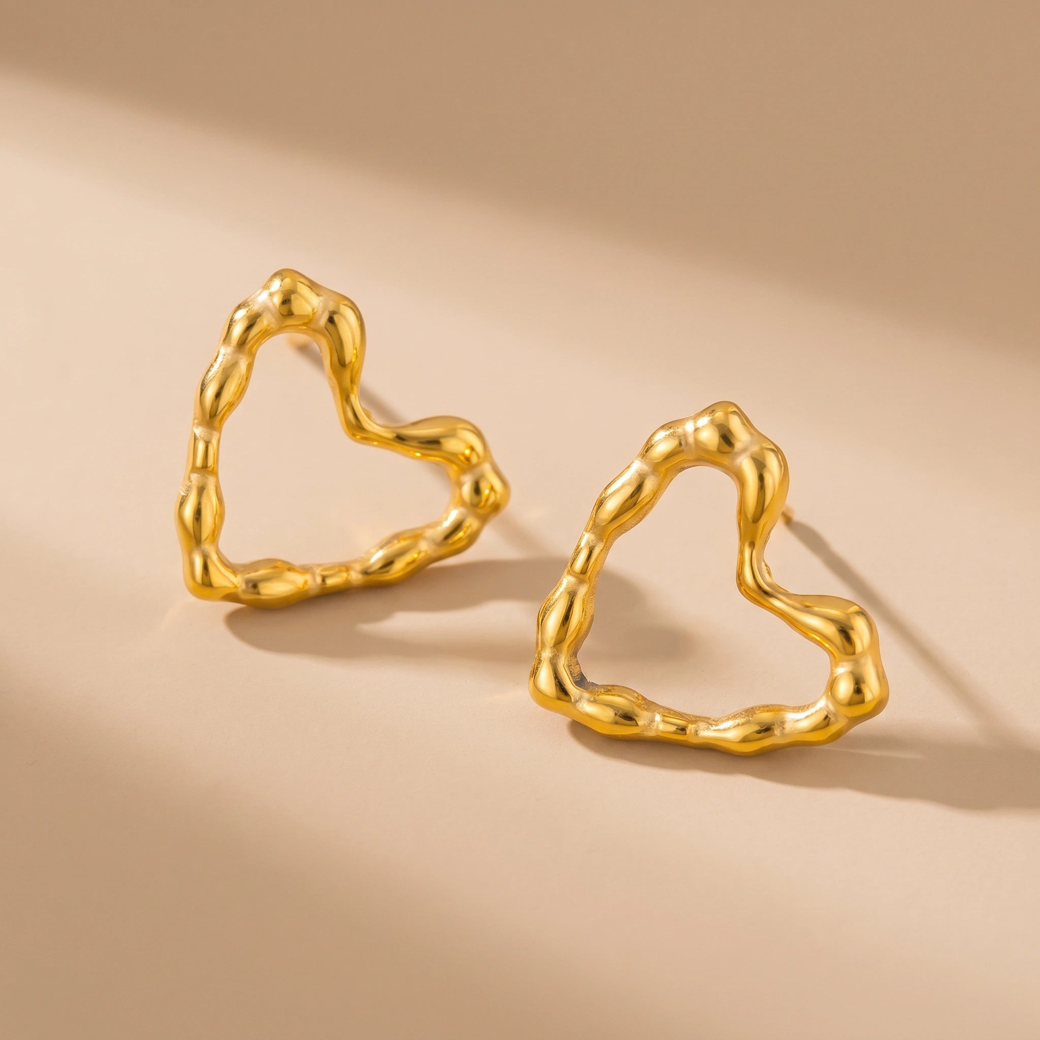 MYKI Gold Plated Bamboo Heart Anti-Tarnish Stud Earrings (MKERCH956G-SSYI)