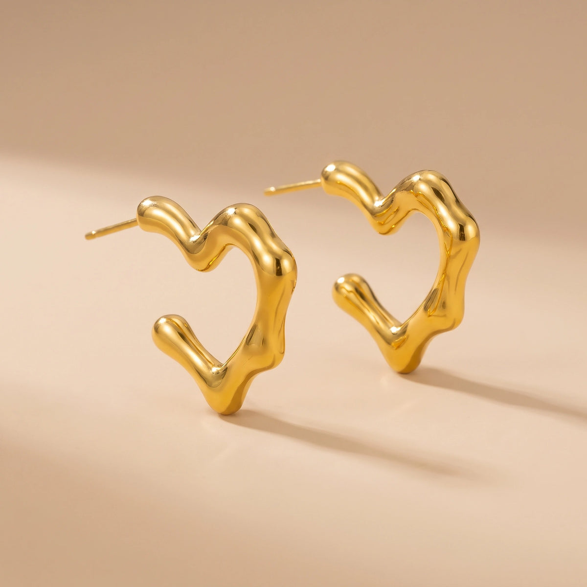 MYKI Gold Plated Bamboo Heart Anti-Tarnish Hoop Earrings (MKERCH957G-SSYI)