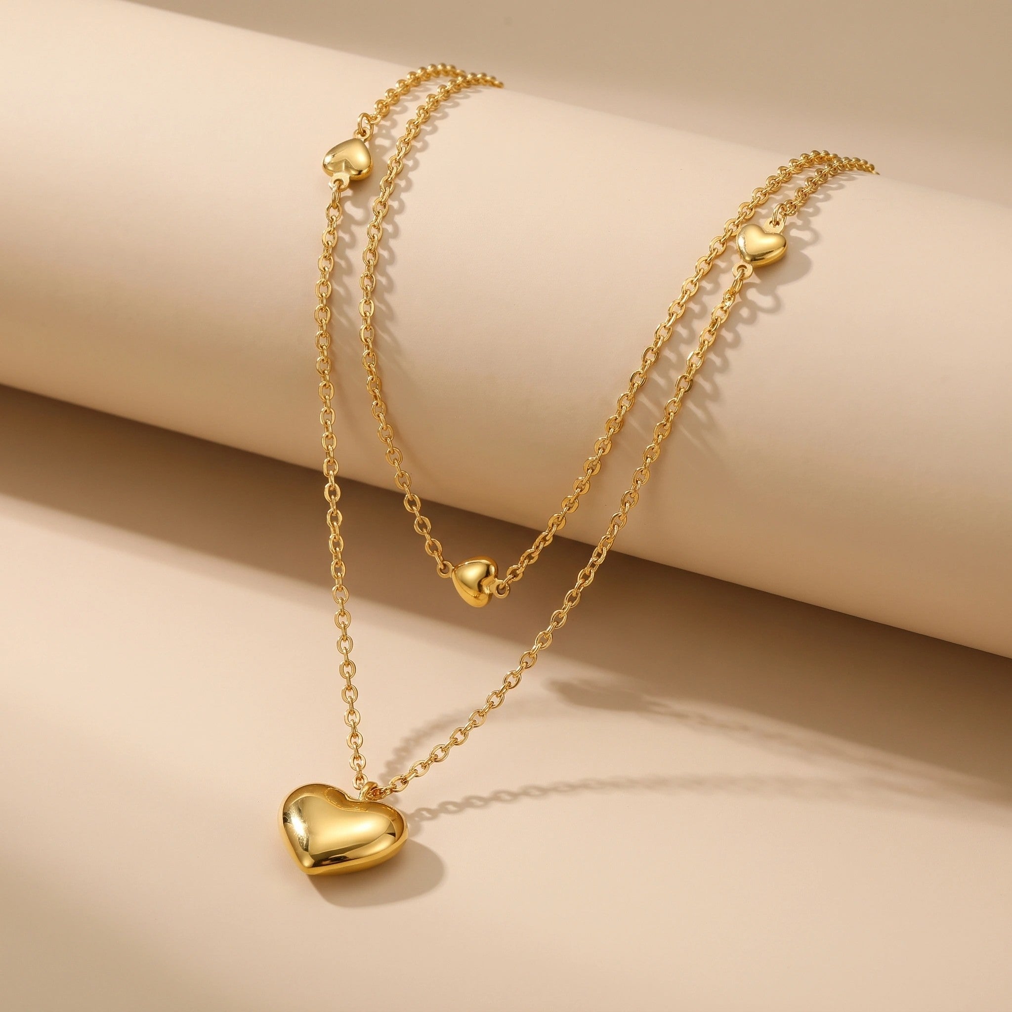 MYKI Anti-Tarnish Dual Heart Layered Necklace (MK958G-SSYI)