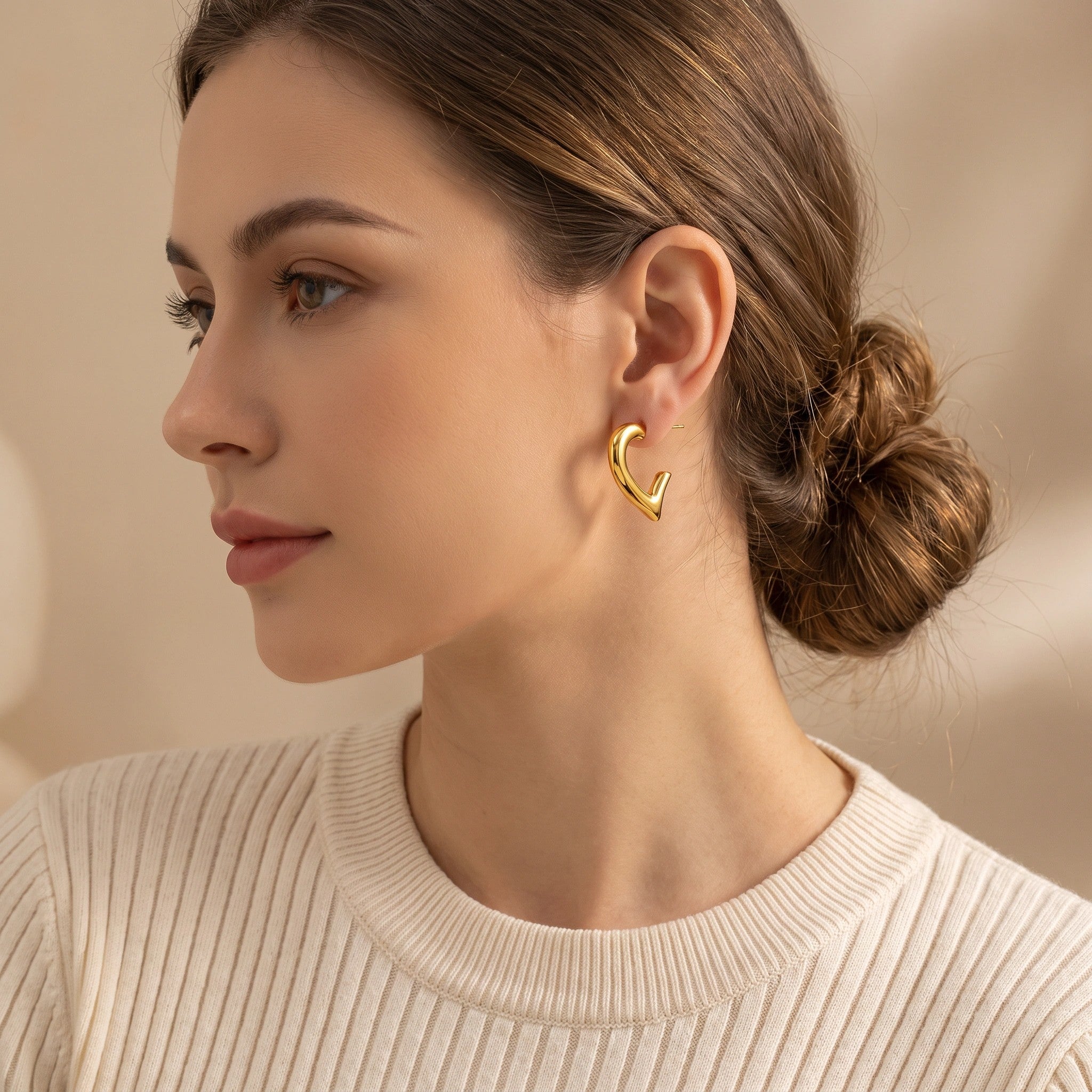 MYKI Gold Plated Modern Heart Anti-Tarnish Earrings (MKERCH958G-SSYI)