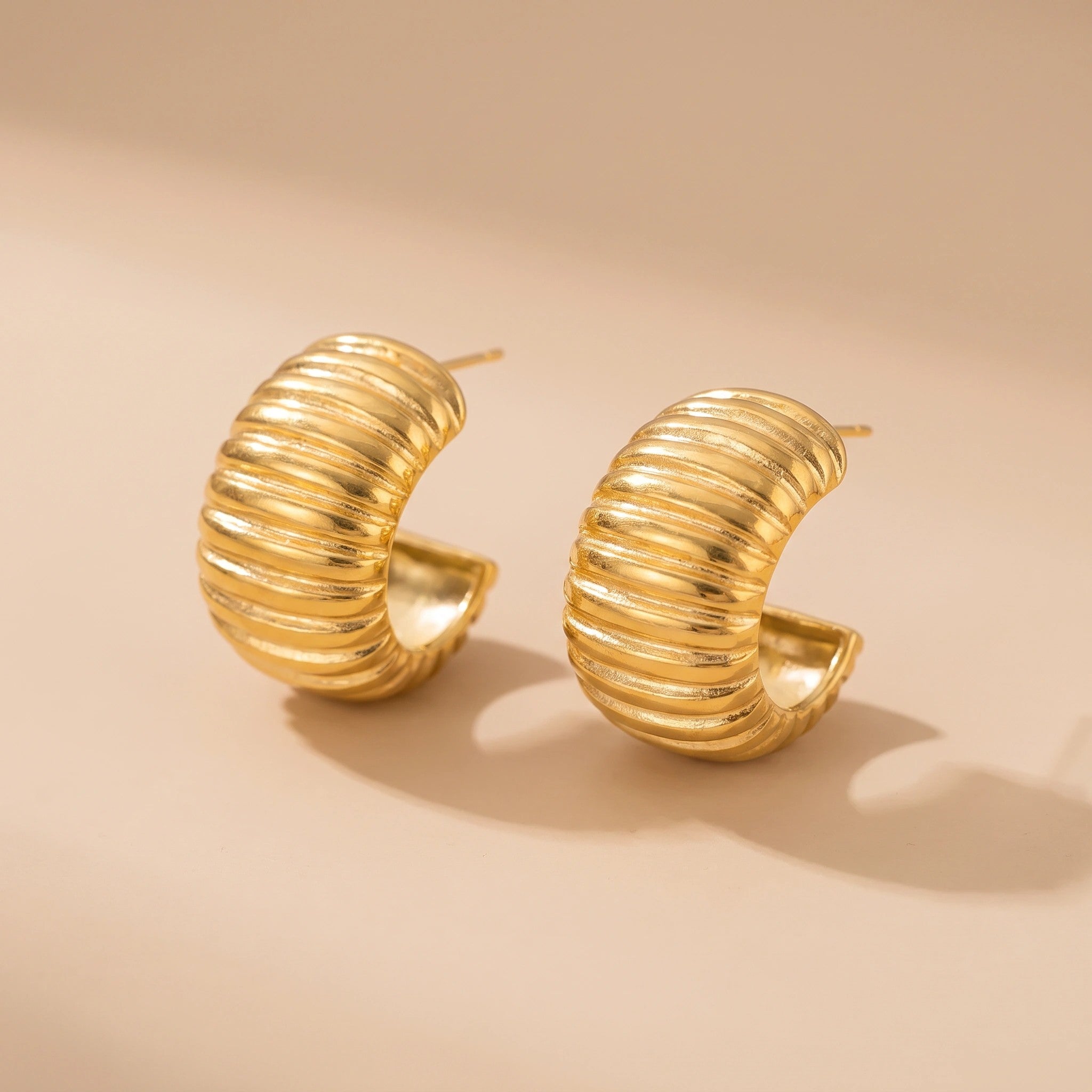 MYKI Ribbed Dome Anti-Tarnish Hoop Earrings (MKERCH959-SSYI)