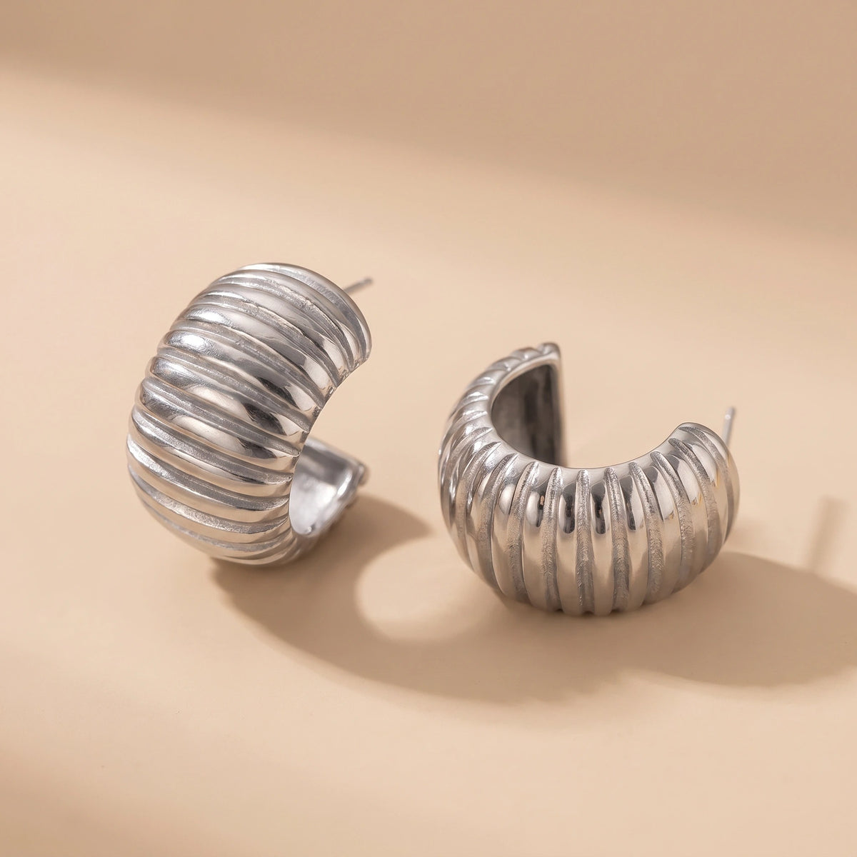 MYKI Ribbed Dome Anti-Tarnish Hoop Earrings (MKERCH959-SSYI)