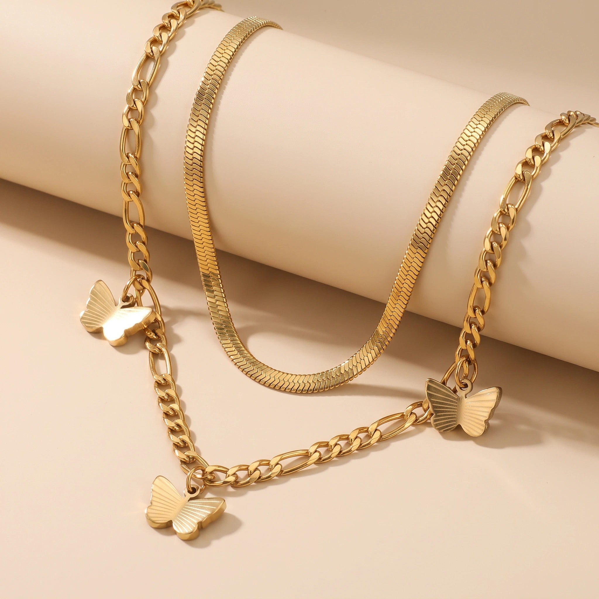 MYKI Anti-Tarnish Butterfly Layered Gold Necklace (MK960G-SSYI)