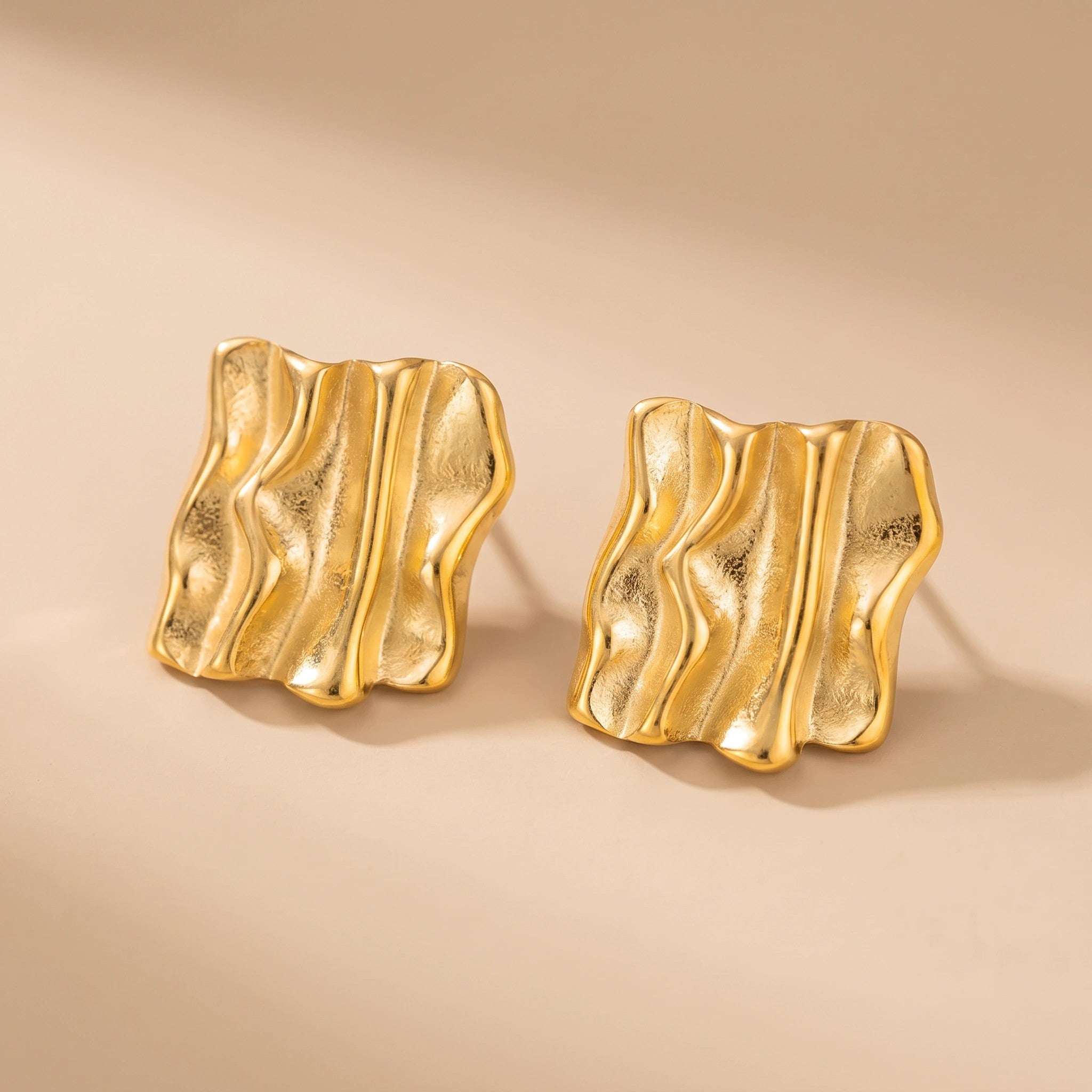 MYKI Gold Plated Ripple Wave Anti-Tarnish Stud Earrings (MKERCH960G-SSYI)
