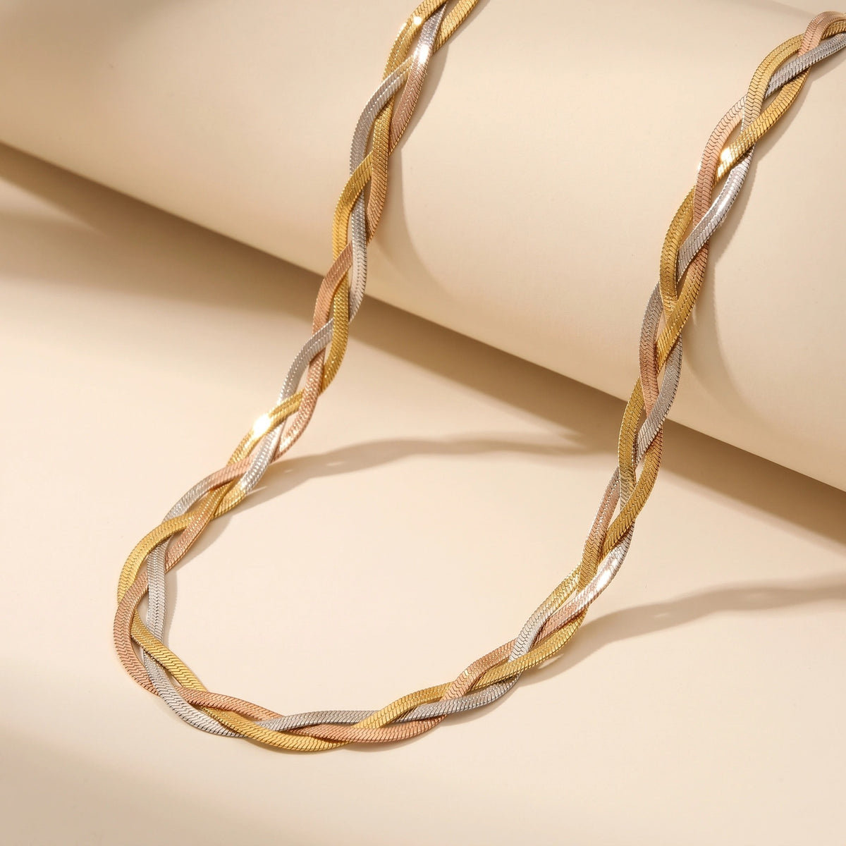 MYKI Anti-Tarnish Tri-Tone Braided Gold Necklace (MK961G-SSYI)