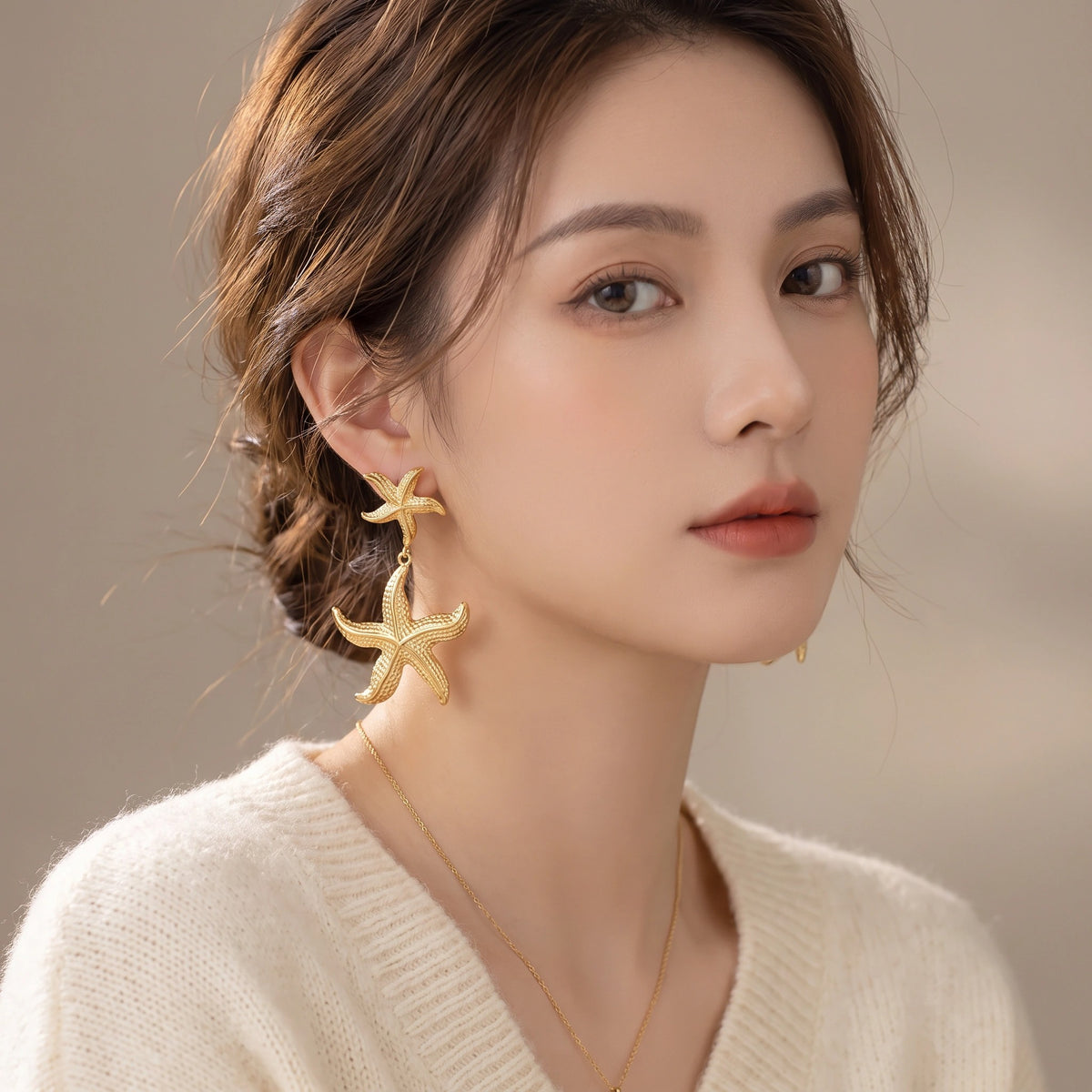MYKI Gold Plated Starfish Anti-Tarnish Drop Earrings (MKERCH962G-SSYI)