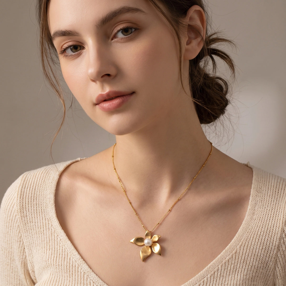 MYKI Anti-Tarnish Pearl Bloom Gold Necklace (MK965G-SSYI)