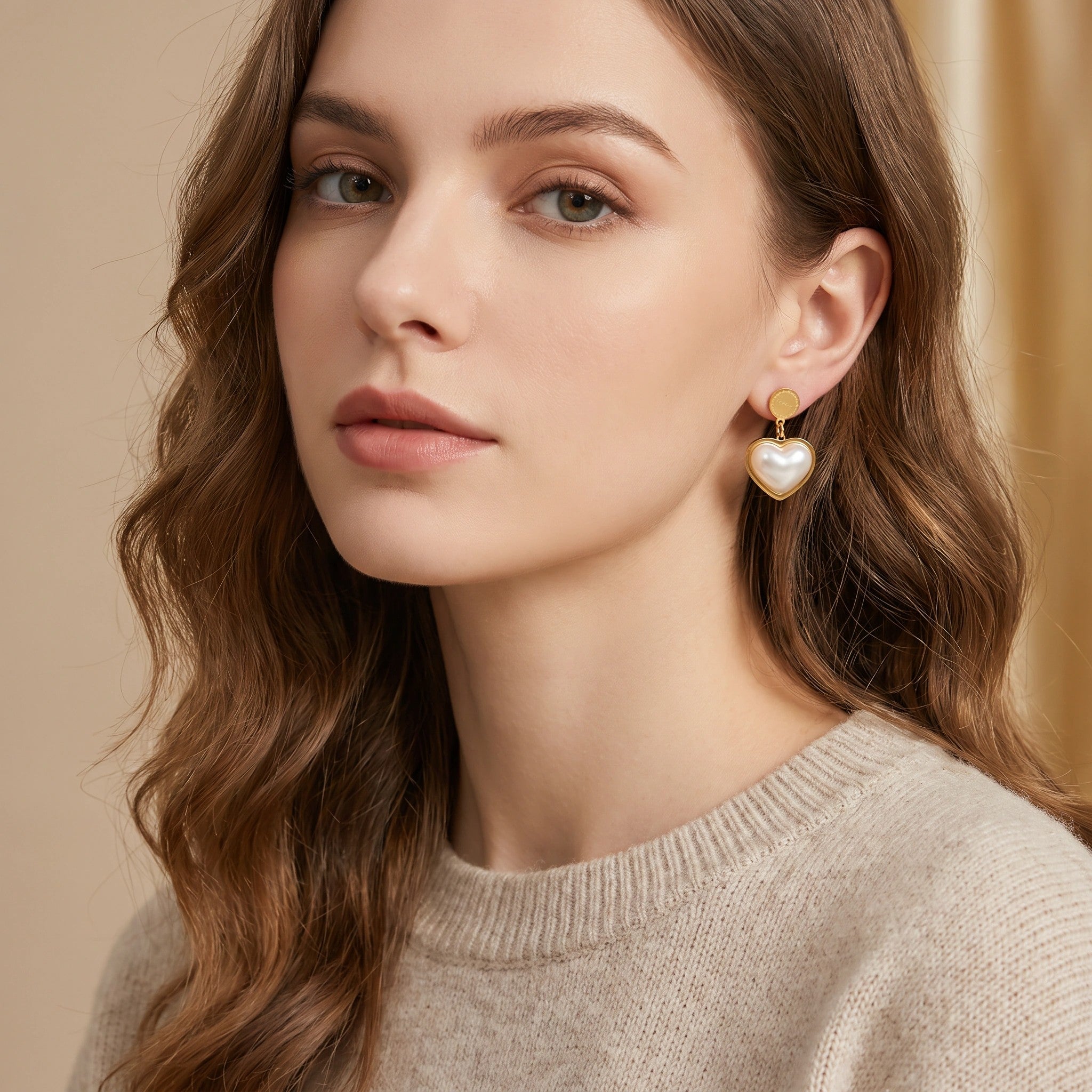 MYKI Gold Plated Heart Pearl Anti-Tarnish Earrings (MKERCH966G-SSYI)