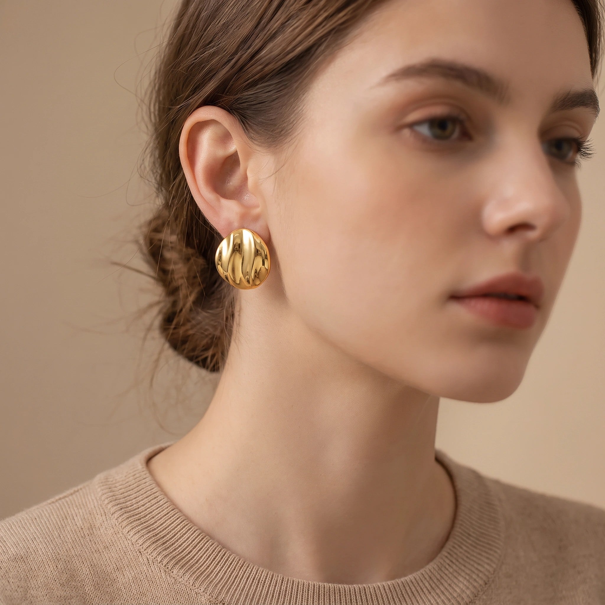 MYKI Gold Plated Swirl Dome Anti-Tarnish Stud Earrings (MKERCH968G-SSYI)