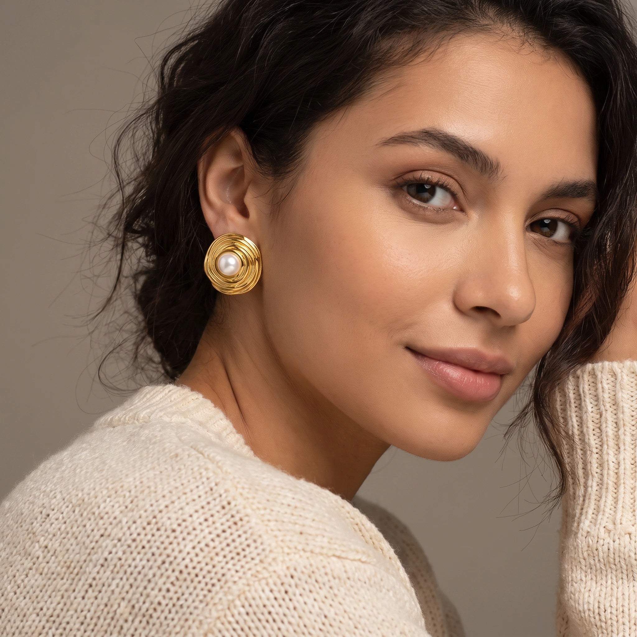 MYKI Gold Plated Anti-Tarnish Pearl Stud Earrings (MKERCH972G-SSYI)
