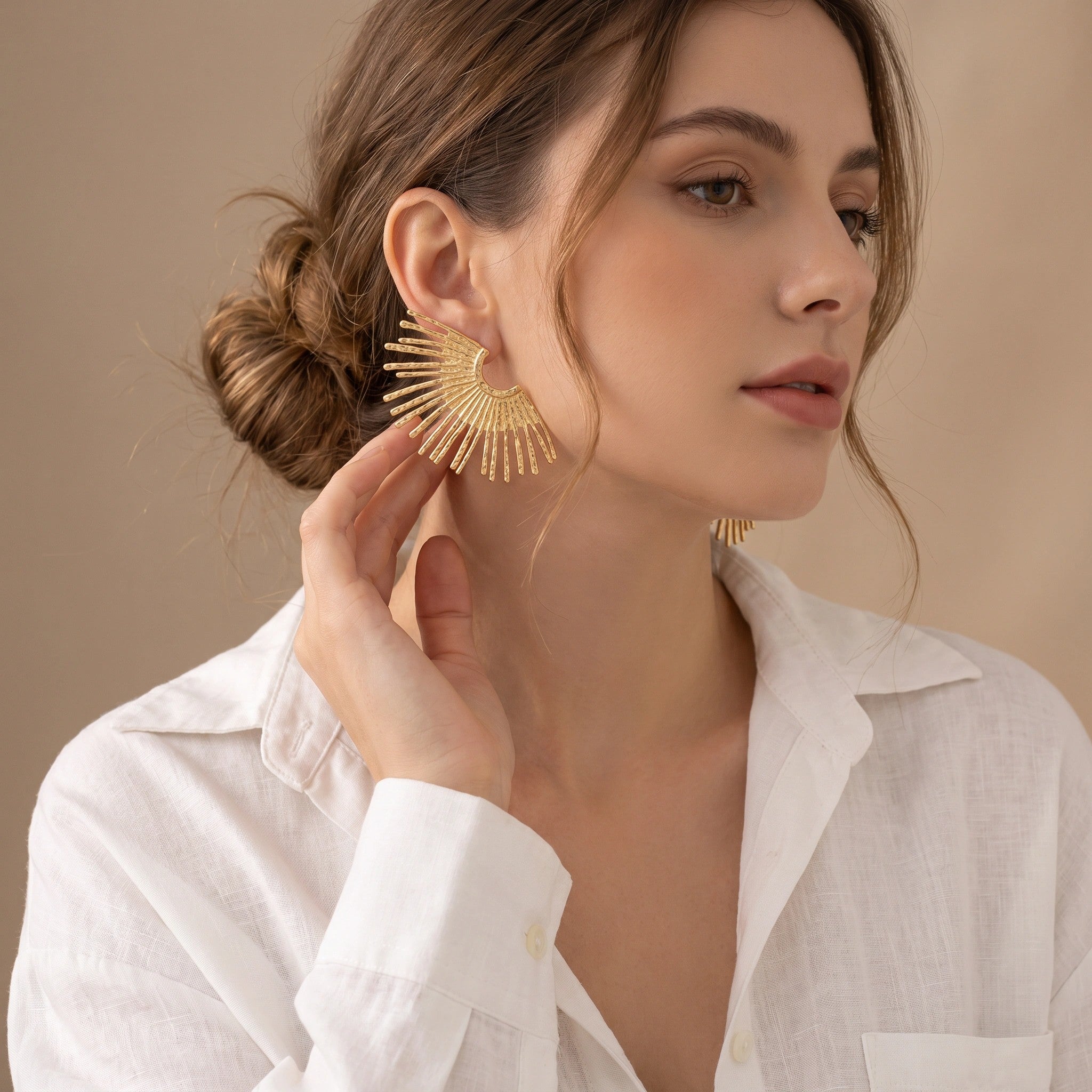 MYKI Gold Plated Anti-Tarnish Fan Stud Earrings (MKERCH974G-SSYI)