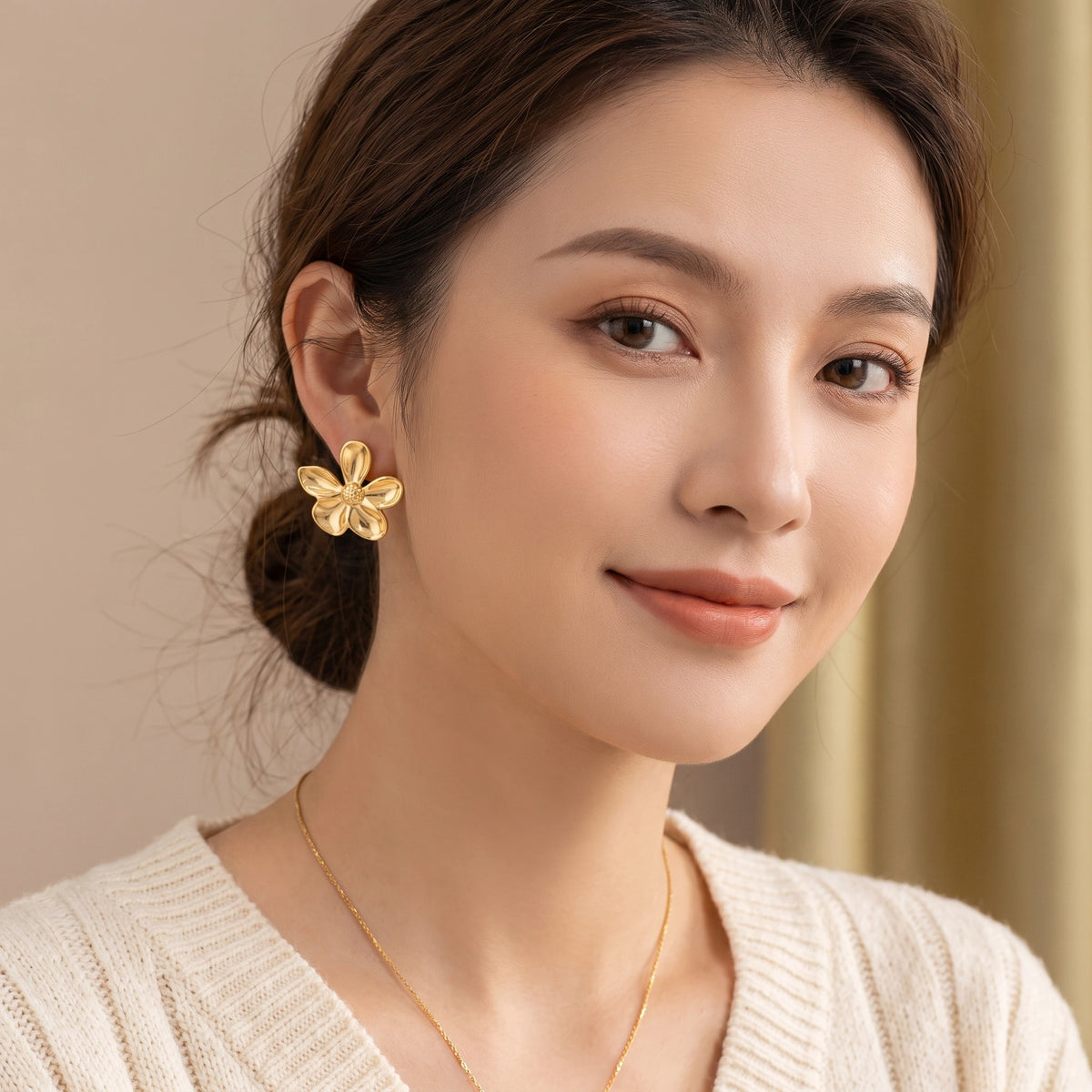 MYKI Gold Plated Anti-Tarnish Flower Stud Earrings (MKERCH975G-SSYI)