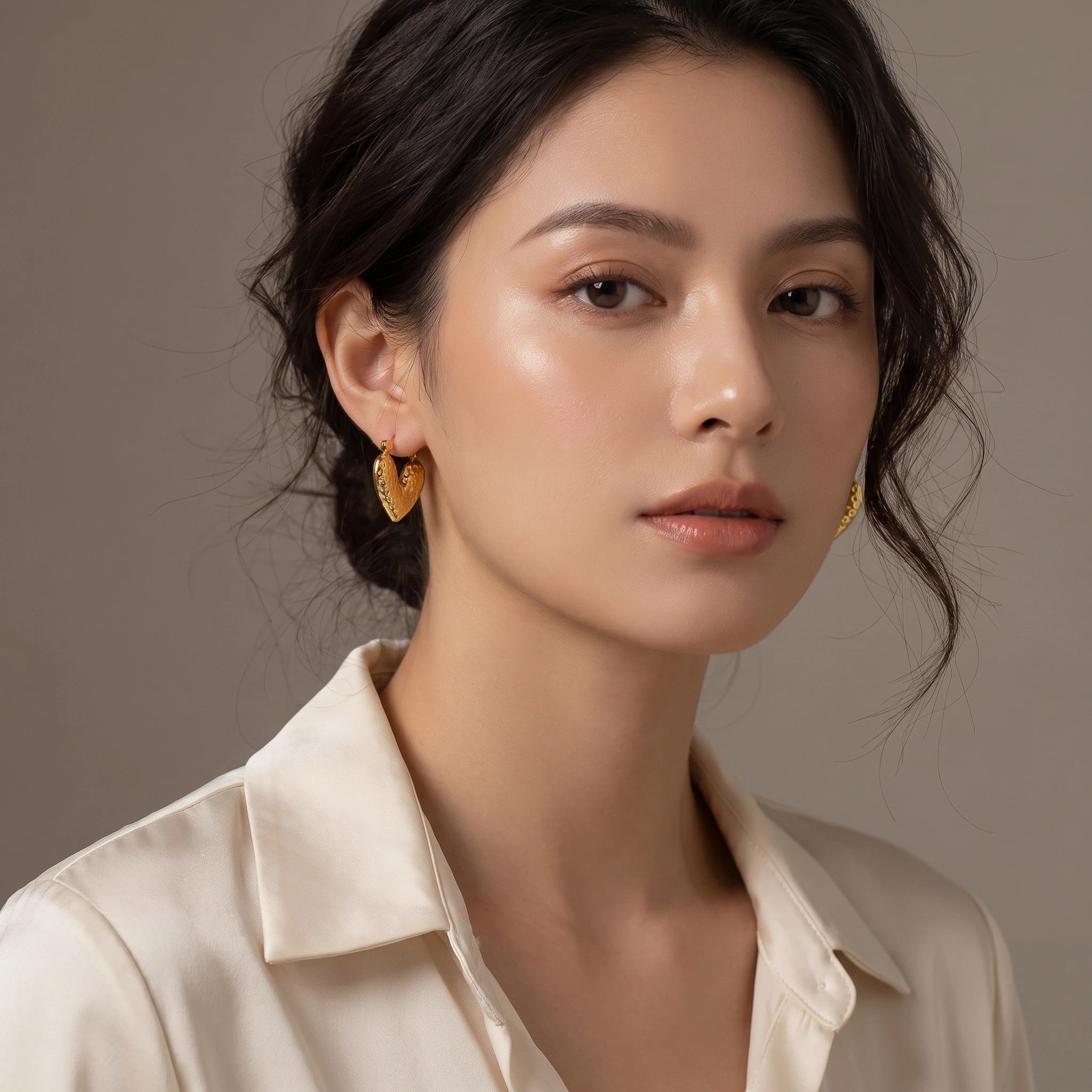 MYKI Gold Plated Anti-Tarnish Heart Hoop Earrings (MKERCH979G-SSYI)