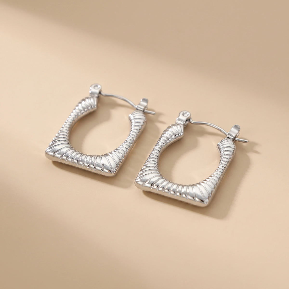 MYKI Anti-Tarnish Geometric Hoop Earrings (MKERCH984-SSYI)