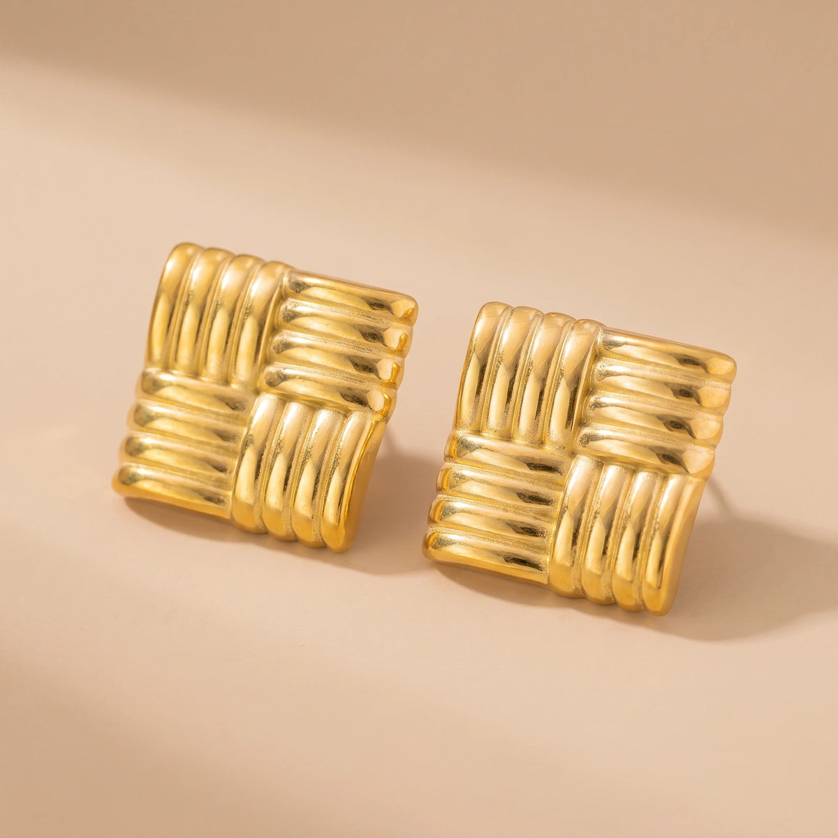 MYKI Ribbed Square Statement Earrings | Anti Tarnish (MKERCH986-SSYI)