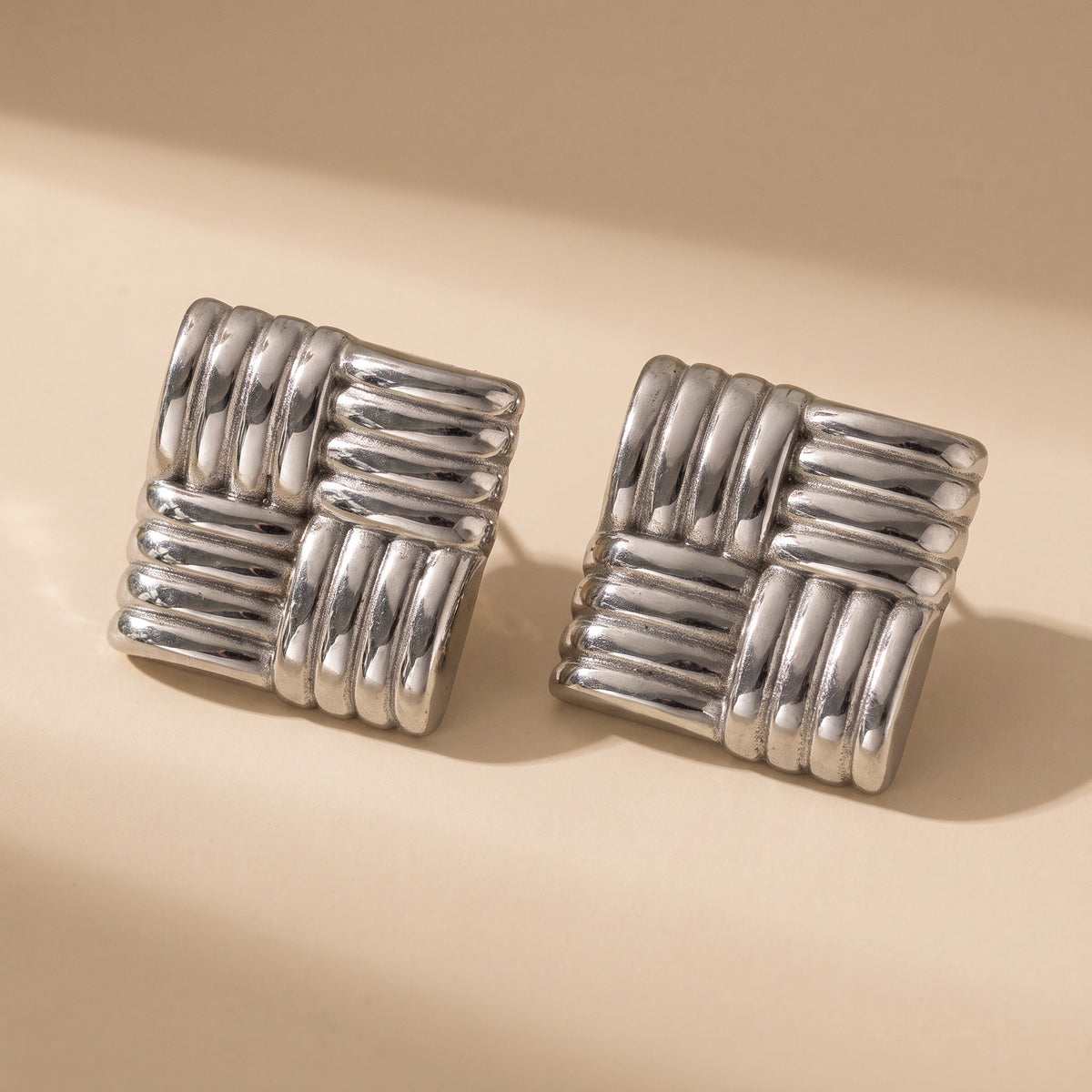 MYKI Ribbed Square Statement Earrings | Anti Tarnish (MKERCH986-SSYI)