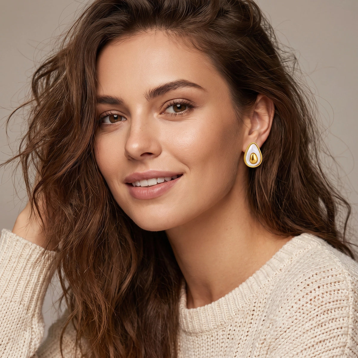 MYKI Gold & White Enamel Drop Earrings | Anti Tarnish (MKERCH989G-SSYI)