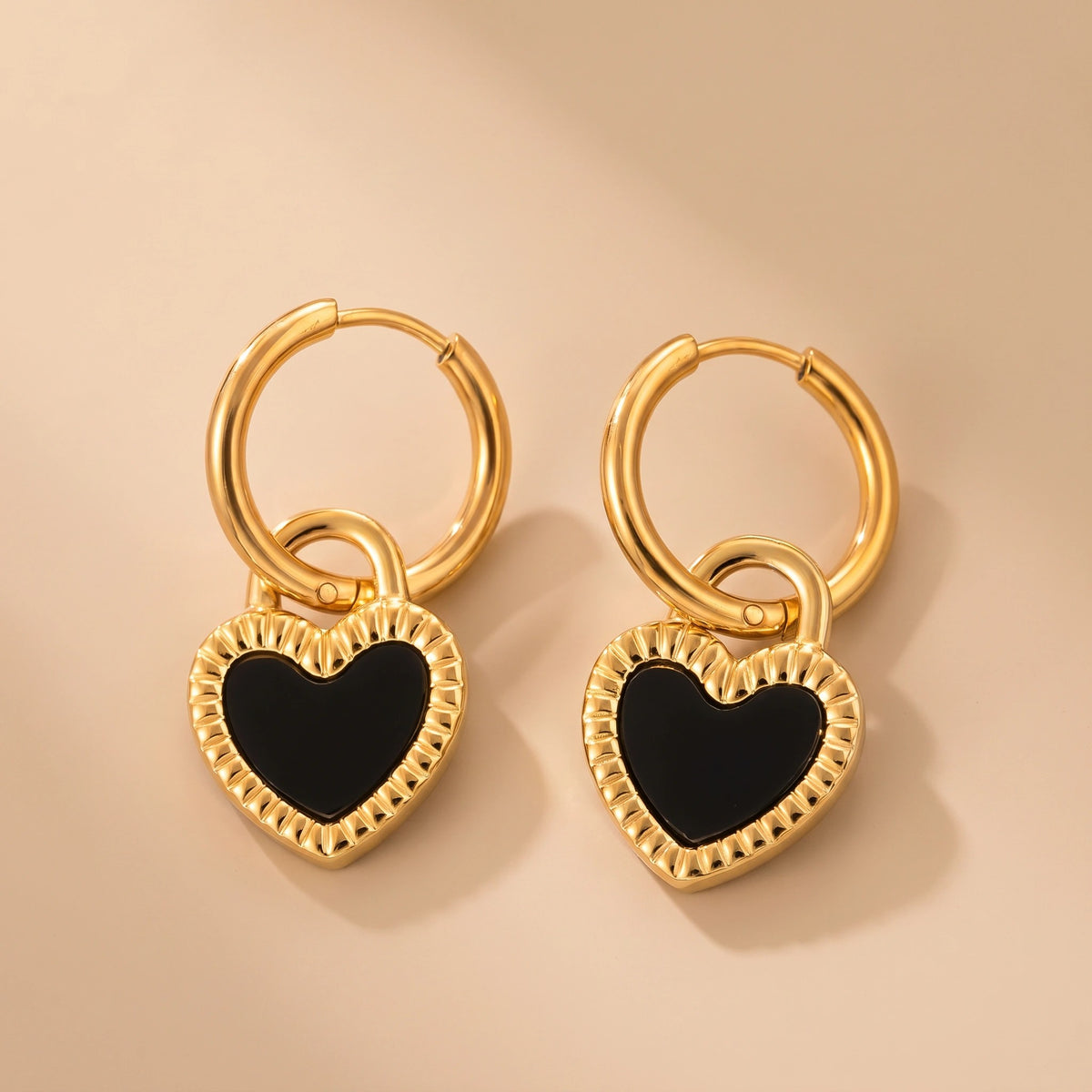MYKI Black Heart Hoop Earrings | Anti Tarnish (MKERCH990-BLACK-SSYI)