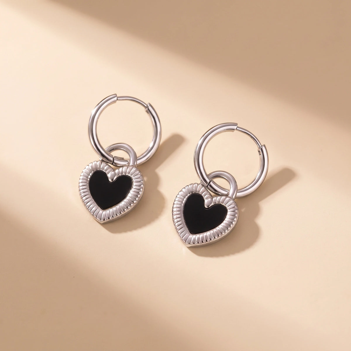 MYKI Black Heart Hoop Earrings | Anti Tarnish (MKERCH990-BLACK-SSYI)