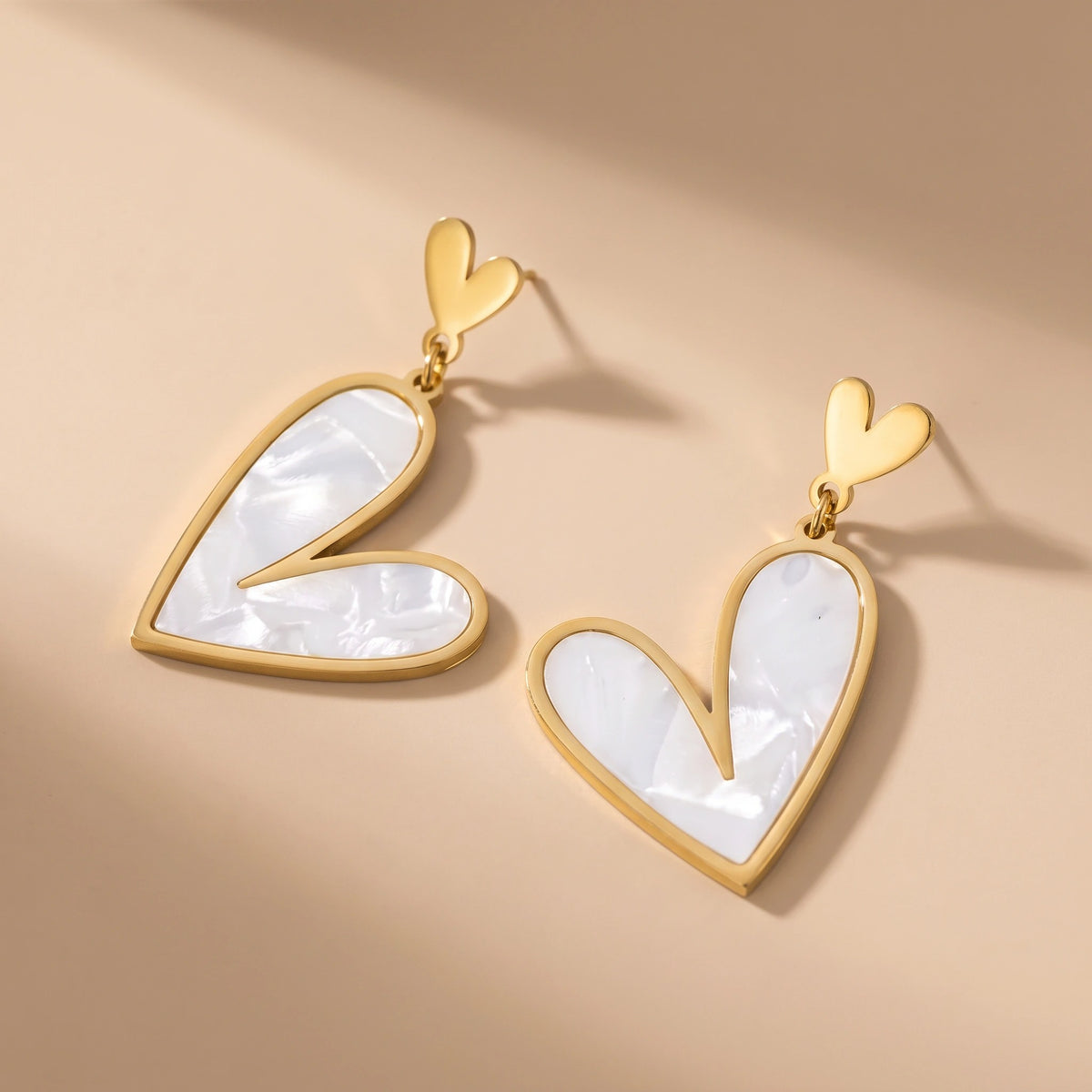 MYKI Gold Plated Double Heart Drop Earrings | Anti Tarnish (MKERCH993G-SSYI)
