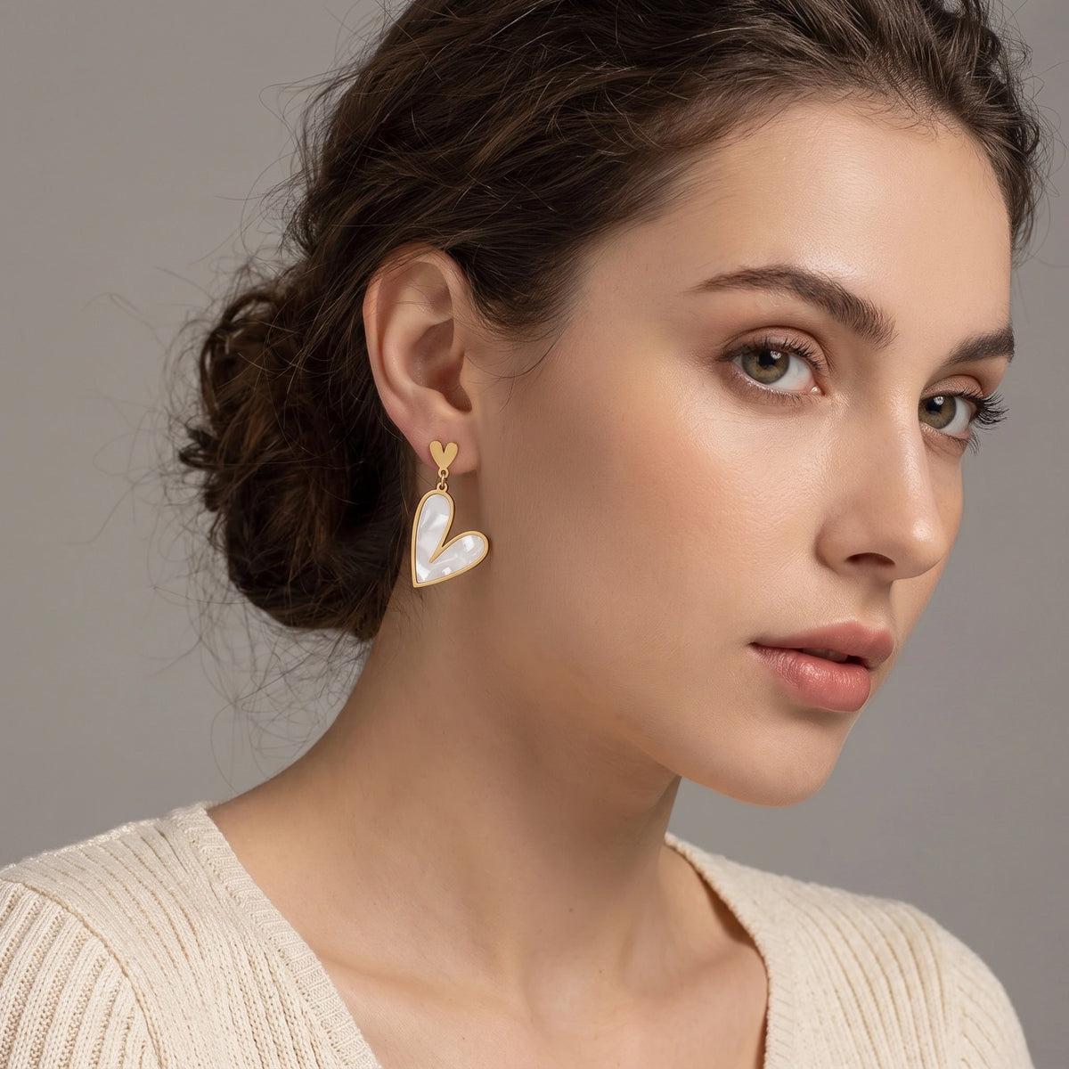 MYKI Gold Plated Double Heart Drop Earrings | Anti Tarnish (MKERCH993G-SSYI)